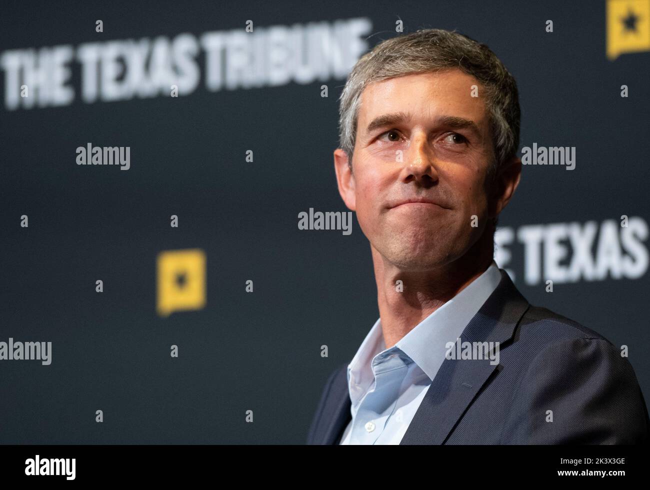 Democratic nominee for governor of Texas BETO O'ROURKE speaks during an interview session at the annual Texas Tribune Festival in downtown Austin on September 24, 2022.  O'Rourke is a former congressman from El Paso. Stock Photo