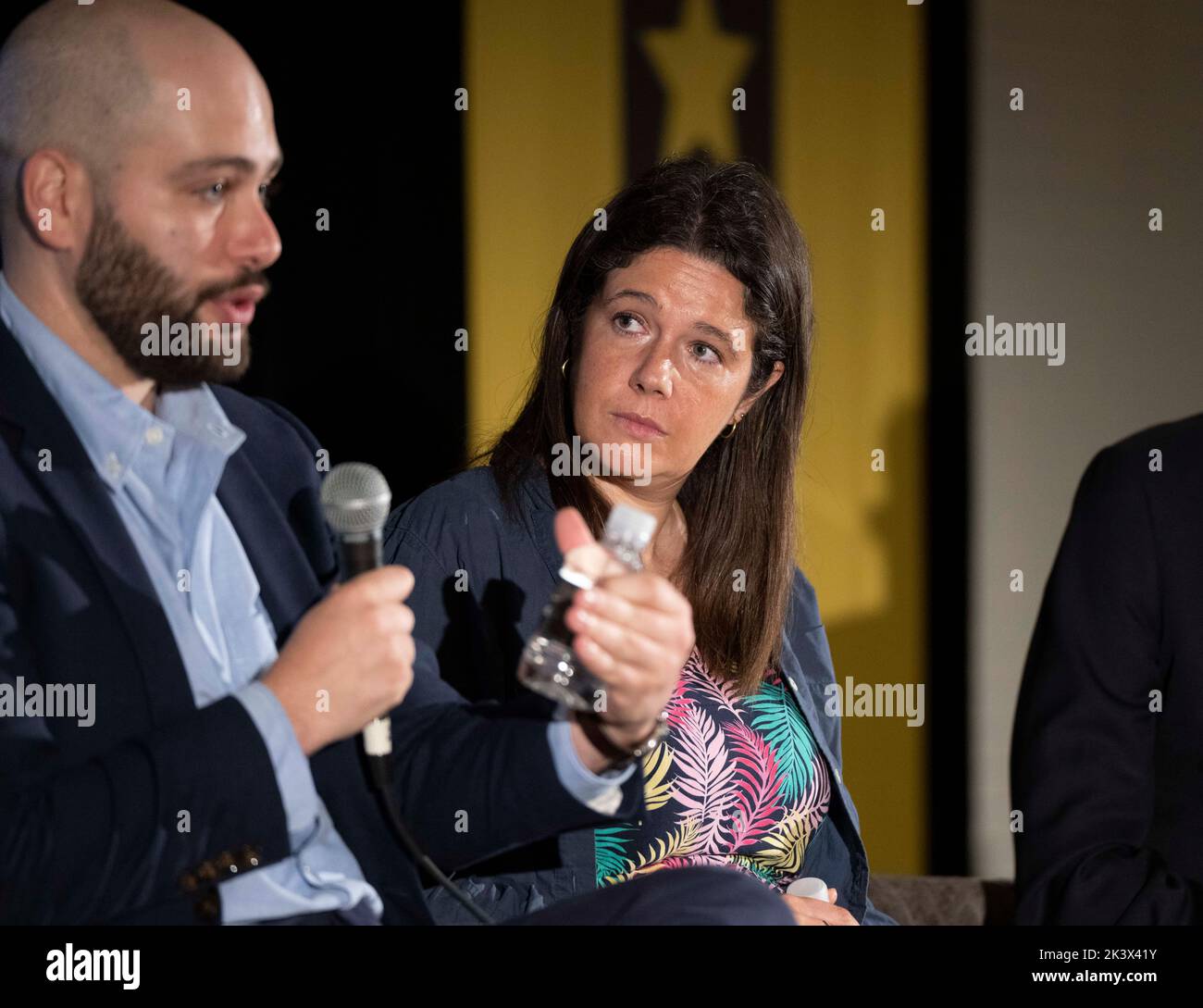 Senior national political correspondent for the Washington Post ASHLEY PARKER speaks during an interview session at the annual Texas Tribune Festival in downtown Austin on September 24, 2022. At left is New York Magazine writer GABRIEL DEBENEDETTI Stock Photo