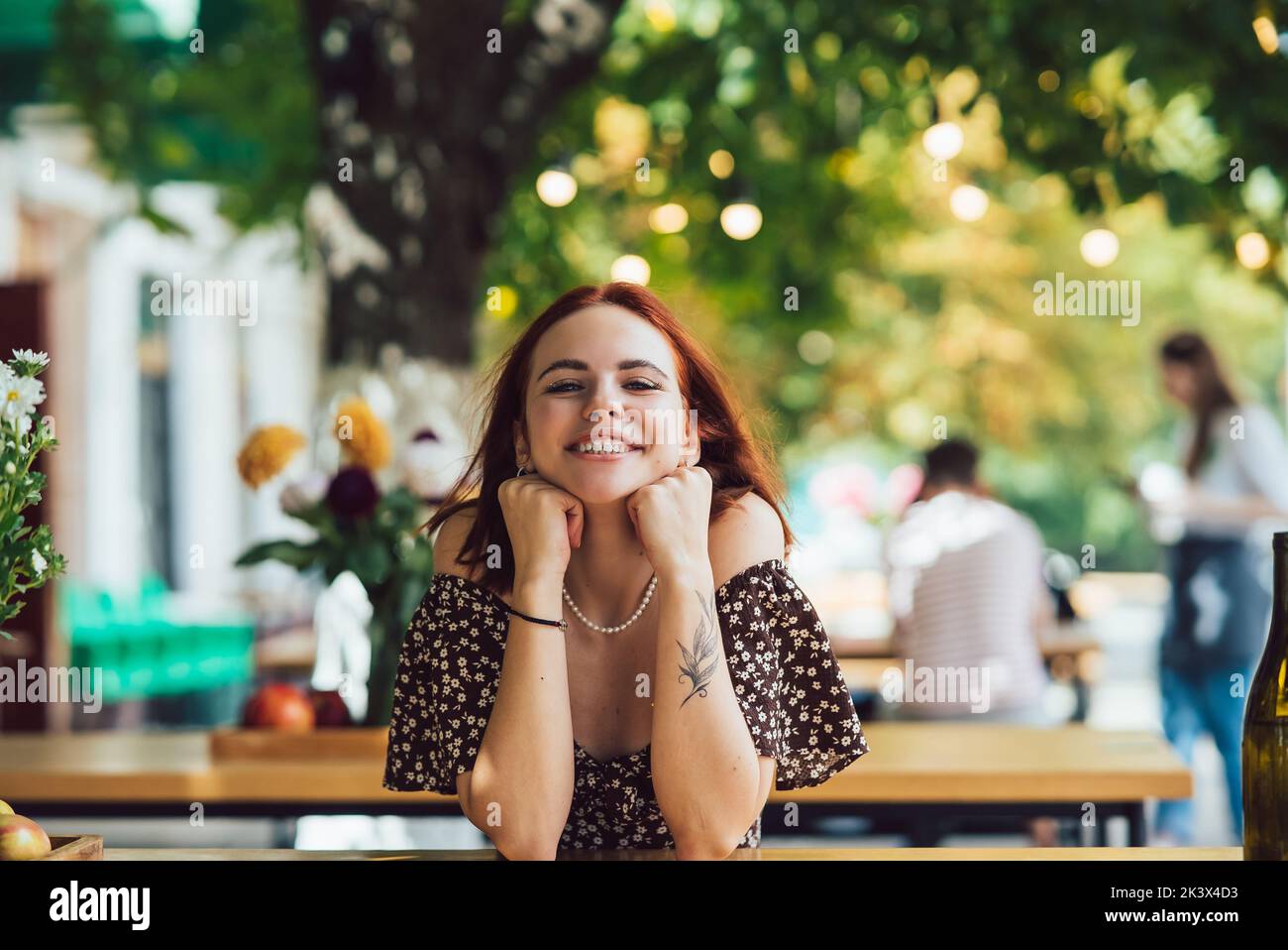 Close-up portrait of two female at summer street cafe Stock Photo - Alamy
