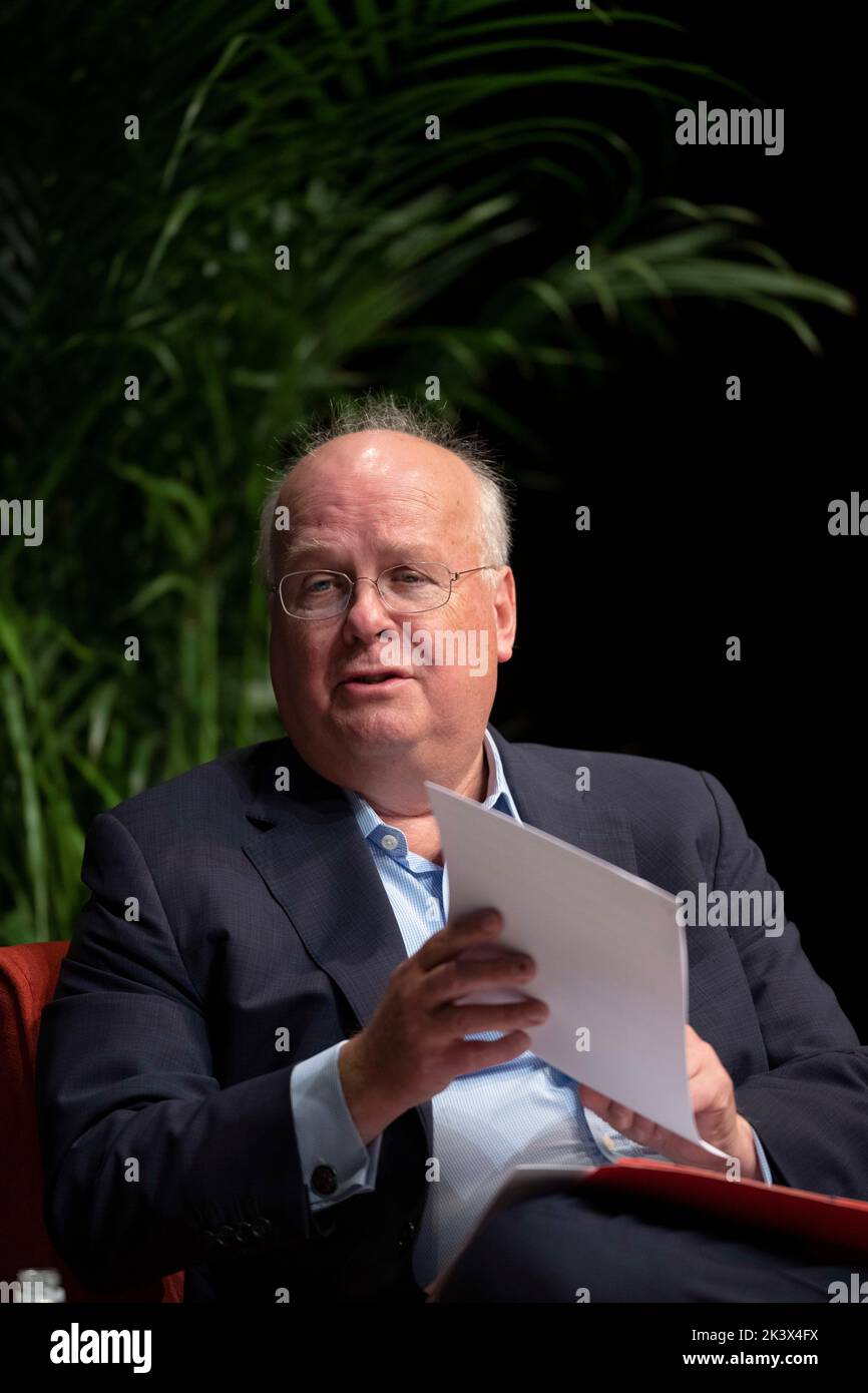 Austin Texas USA, September 24 2022: Republican political strategist KARL ROVE analyzes the upcoming midterm elections during an interview session at the annual Texas Tribune Festival in downtown Austin. Rove was White House deputy chief of staff in the George W. Bush administration. ©Bob Daemmrich Stock Photo