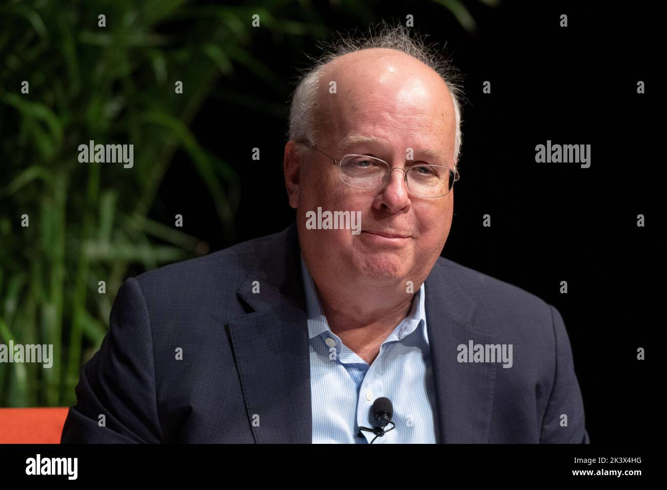 Republican political strategist KARL ROVE analyzes the upcoming midterm elections during an interview session at the annual Texas Tribune Festival in downtown Austin on September 24, 2022.  Rove is a former White House deputy chief of staff in the Bush administration. Stock Photo