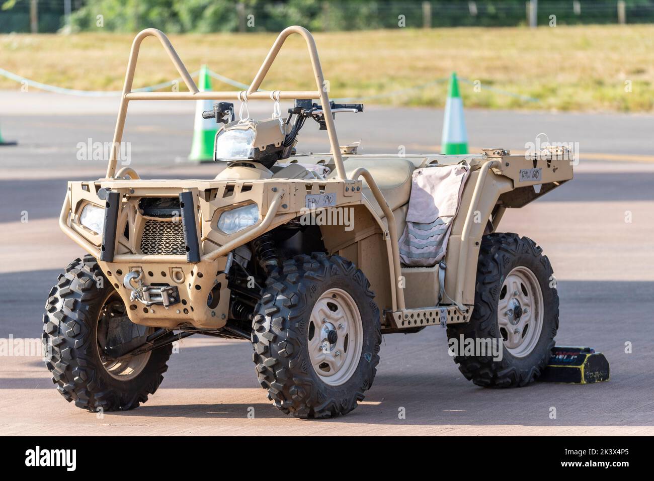 Polaris Sportsman MV850 US military air transportable combat vehicle on display at the Royal International Air Tattoo, RAF Fairford, 2022. Stock Photo