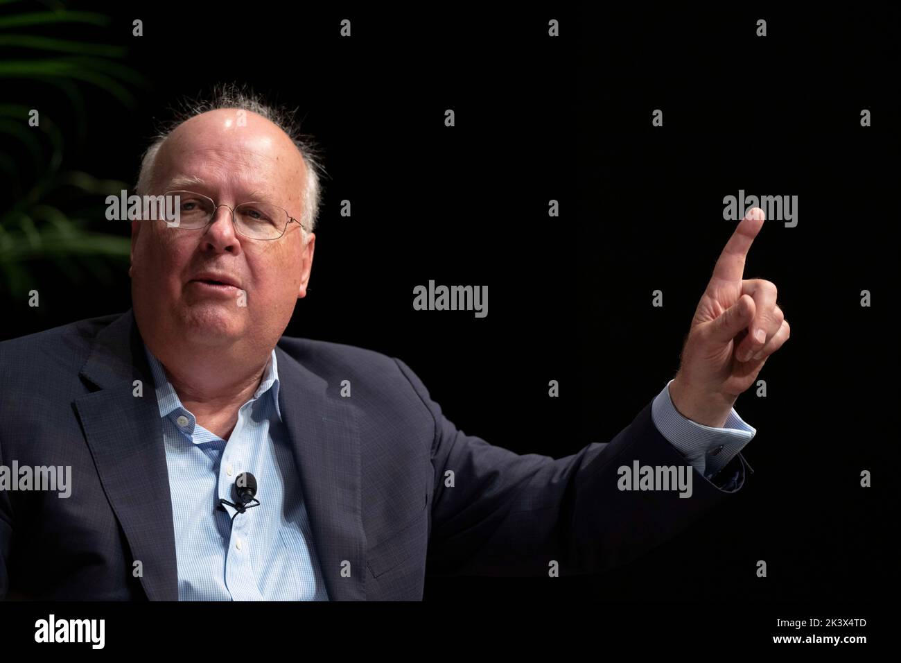 Republican political strategist KARL ROVE analyzes the upcoming midterm elections during an interview session at the annual Texas Tribune Festival in downtown Austin on September 24, 2022.  Rove is a former White House deputy chief of staff in the Bush administration. Stock Photo