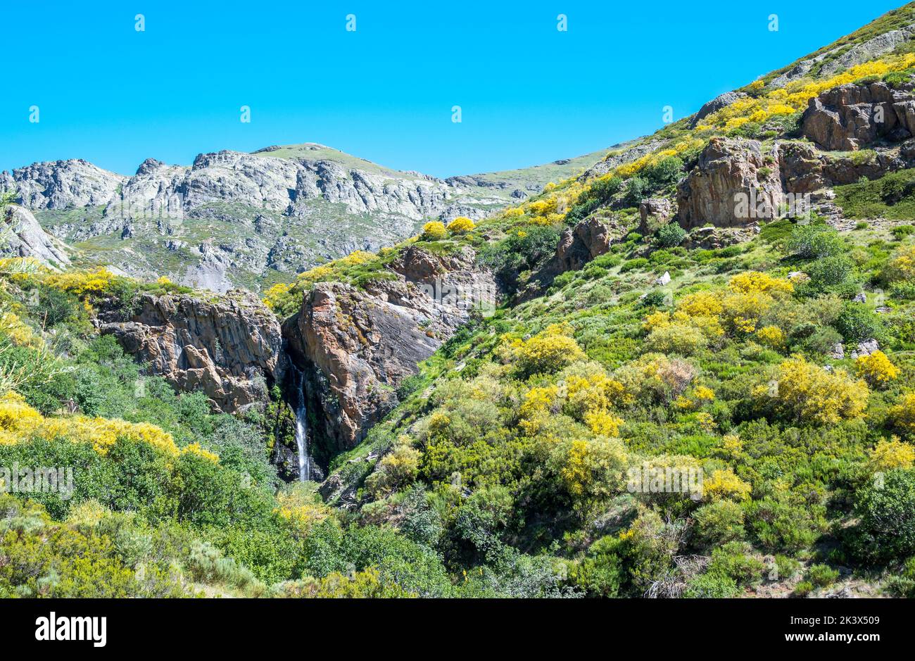 La catarata de Mazobre en pleno parque natural de la montaÃ±a Palentina durante un dÃa de verano, EspaÃ±a Stock Photo