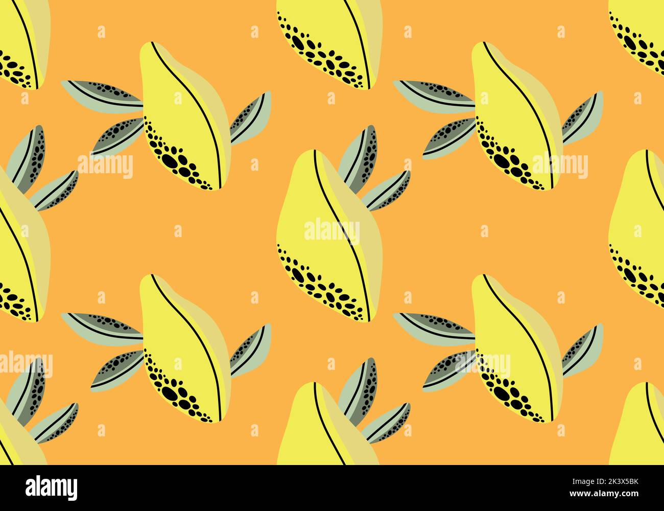 Summer fruit seamless doodle cartoon polka dots lemon pattern for ...