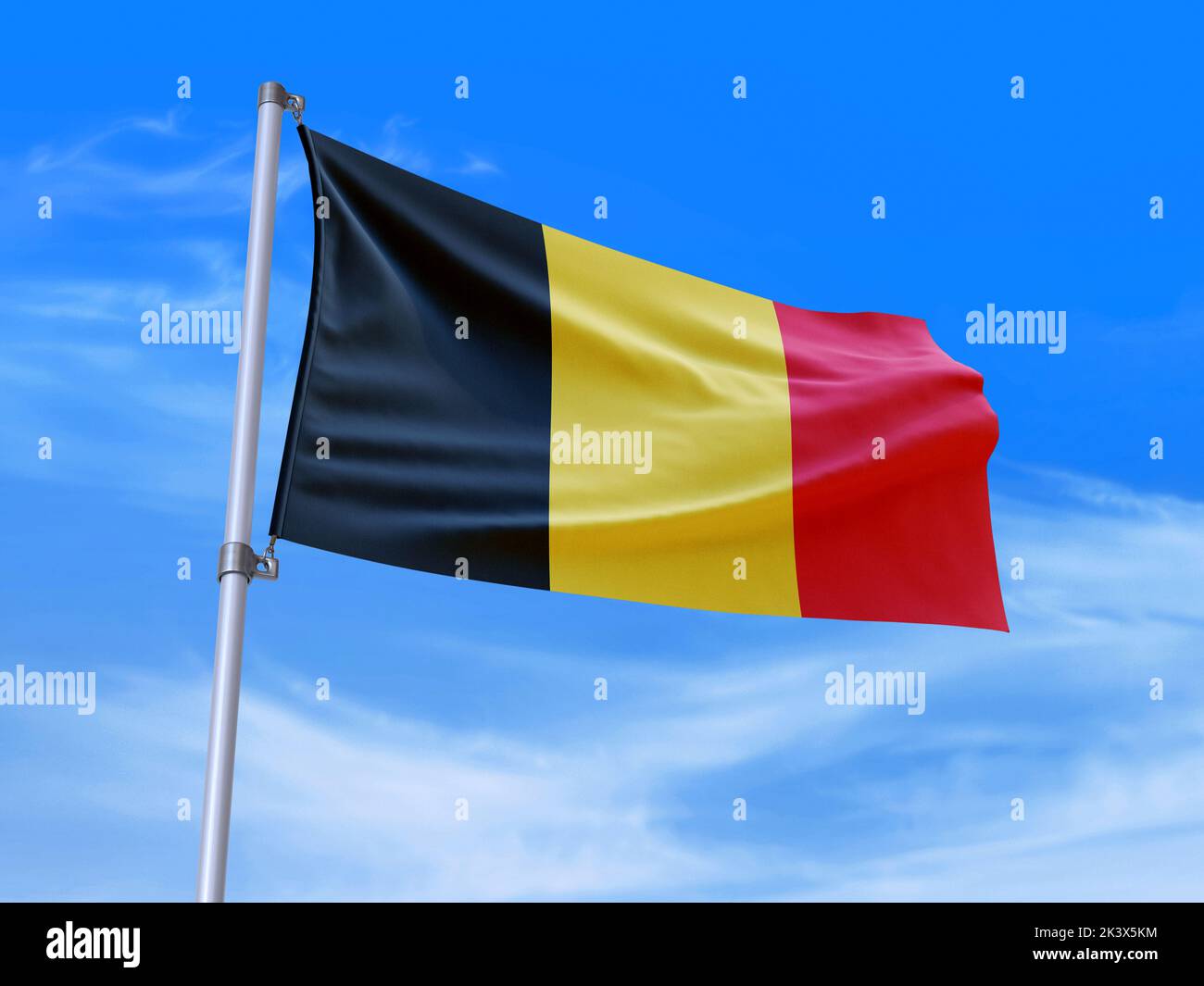 Beautiful Belgium Flag Waving In The Wind With Sky Background 3D beautiful-belgium-flag-waving-in-the-wind-with-sky-background-3d
