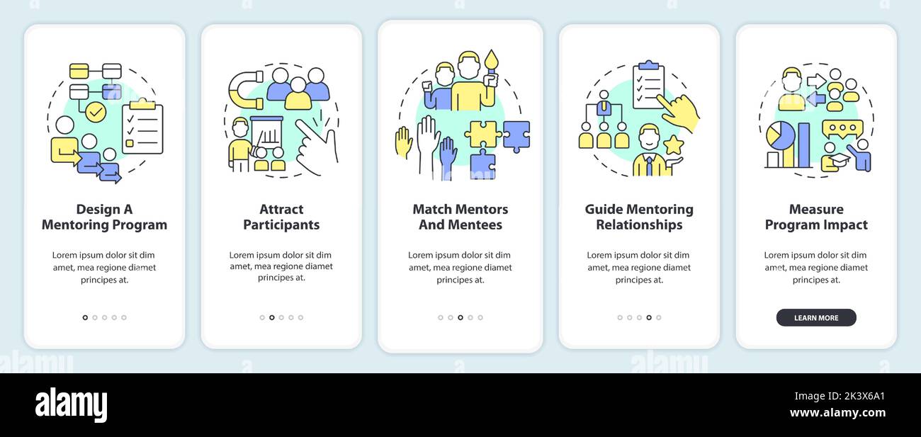 Successful mentoring process onboarding mobile app screen Stock Vector
