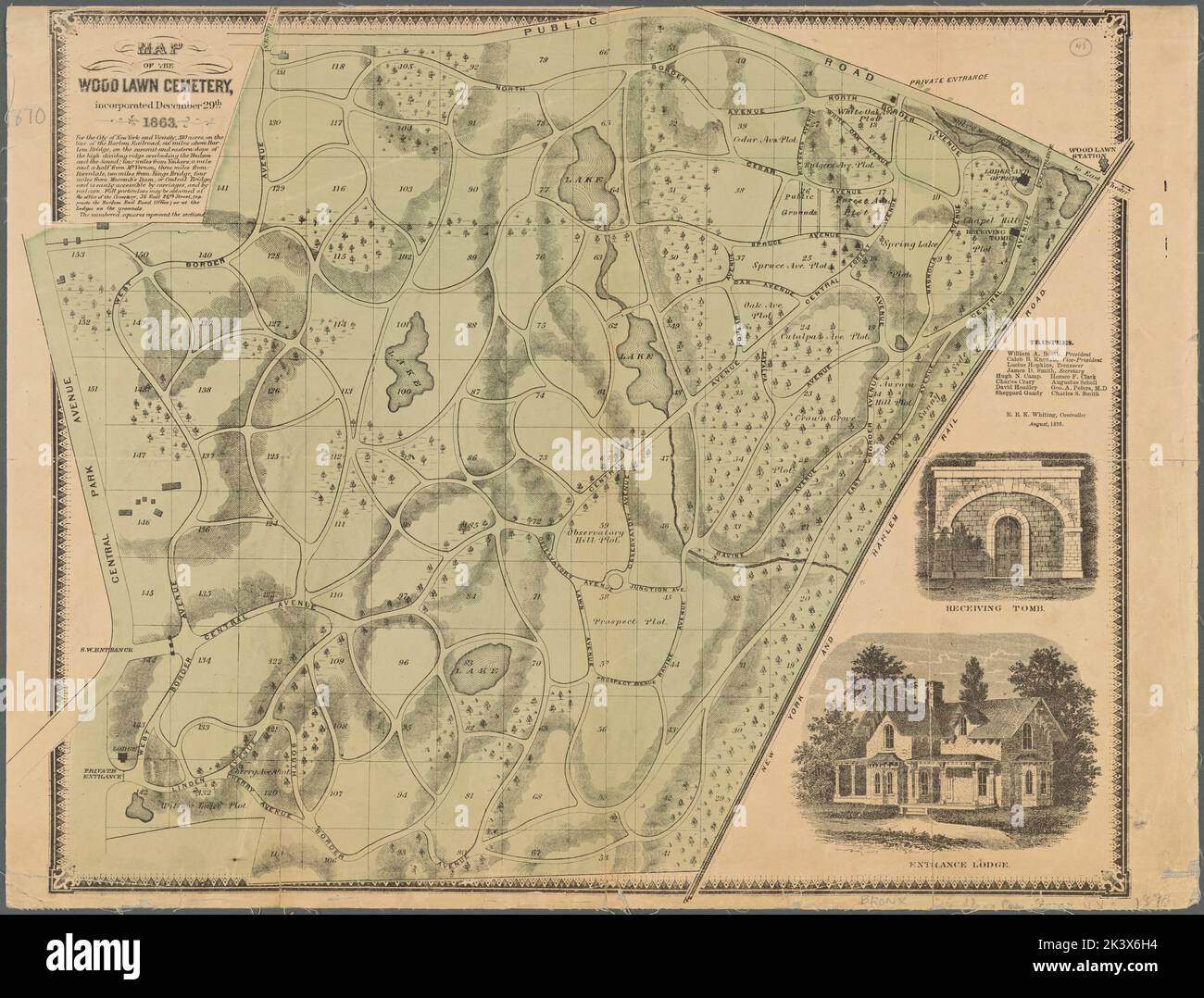 Map of the Woodlawn Cemetery Cartographic. Maps. 1870. Lionel Pincus