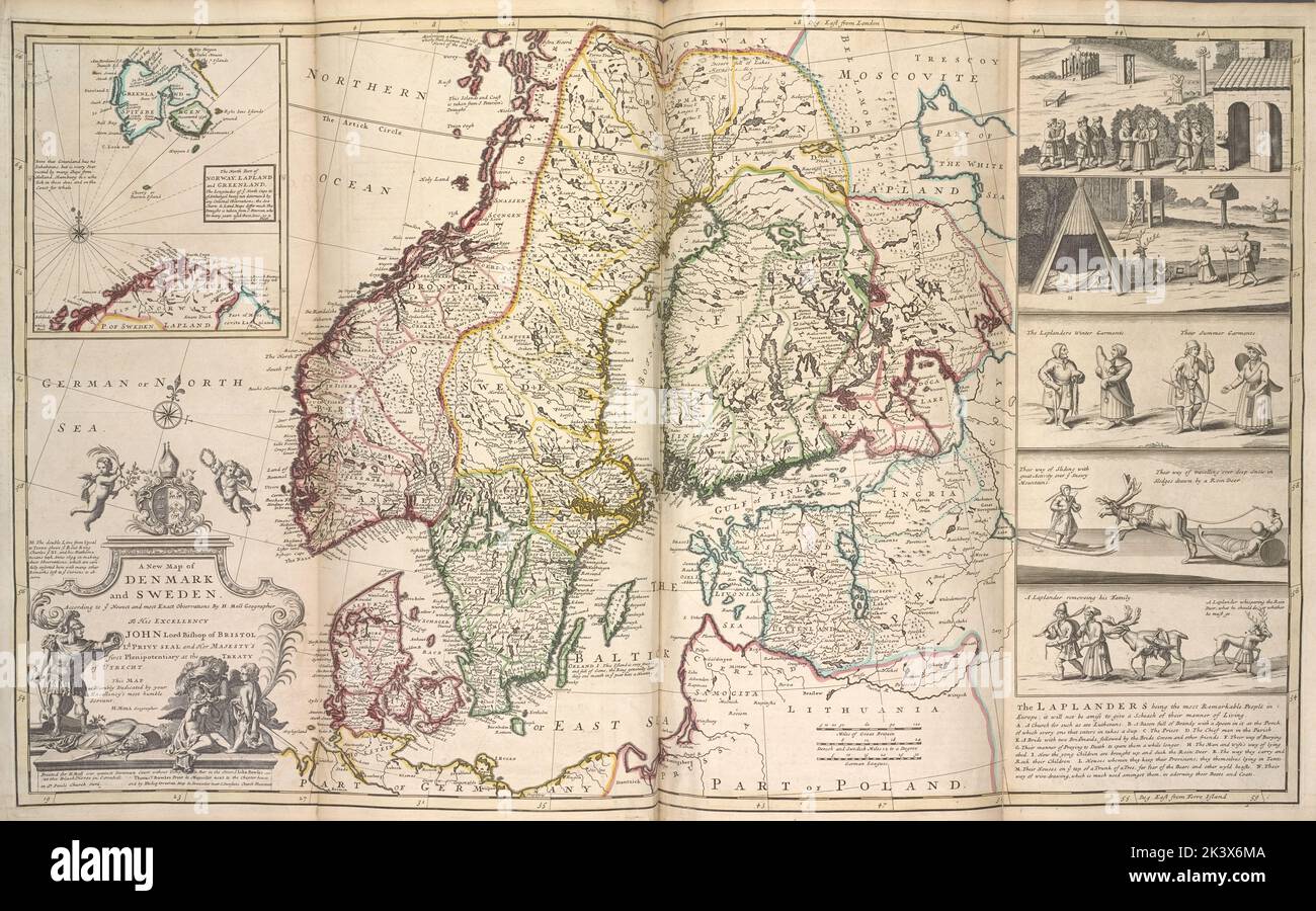 A new map of Denmark and Sweden.  Cartographic. Maps, Atlases. 1736 