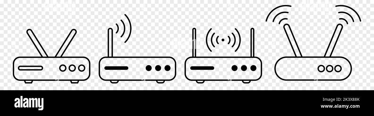 Wifi router line icon set. Vector illustration isolated on transparent ...