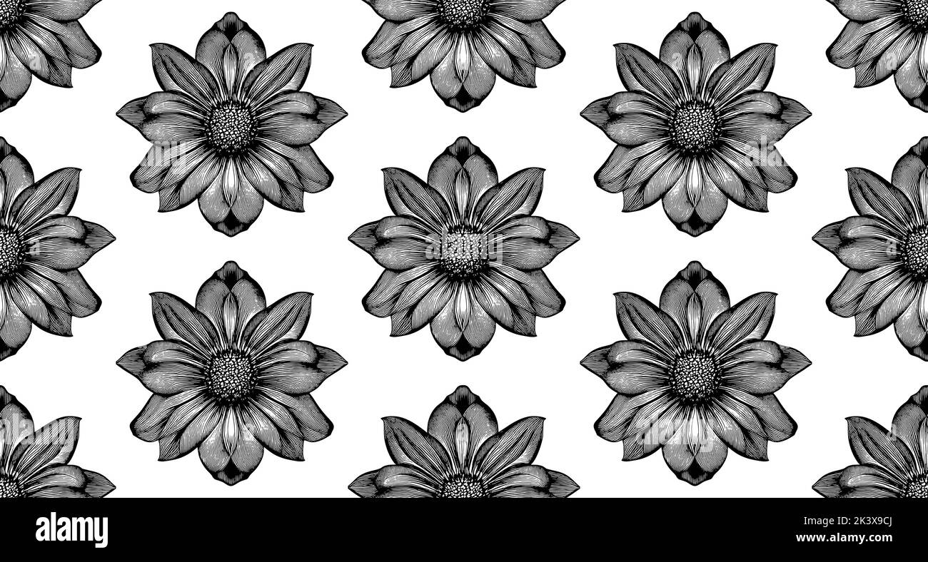 Seamless vector line art pattern made of black hand drawn flowers on ...