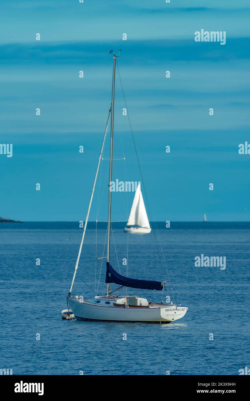 Three Sailboats with Blue & Lavender Sky Stock Photo