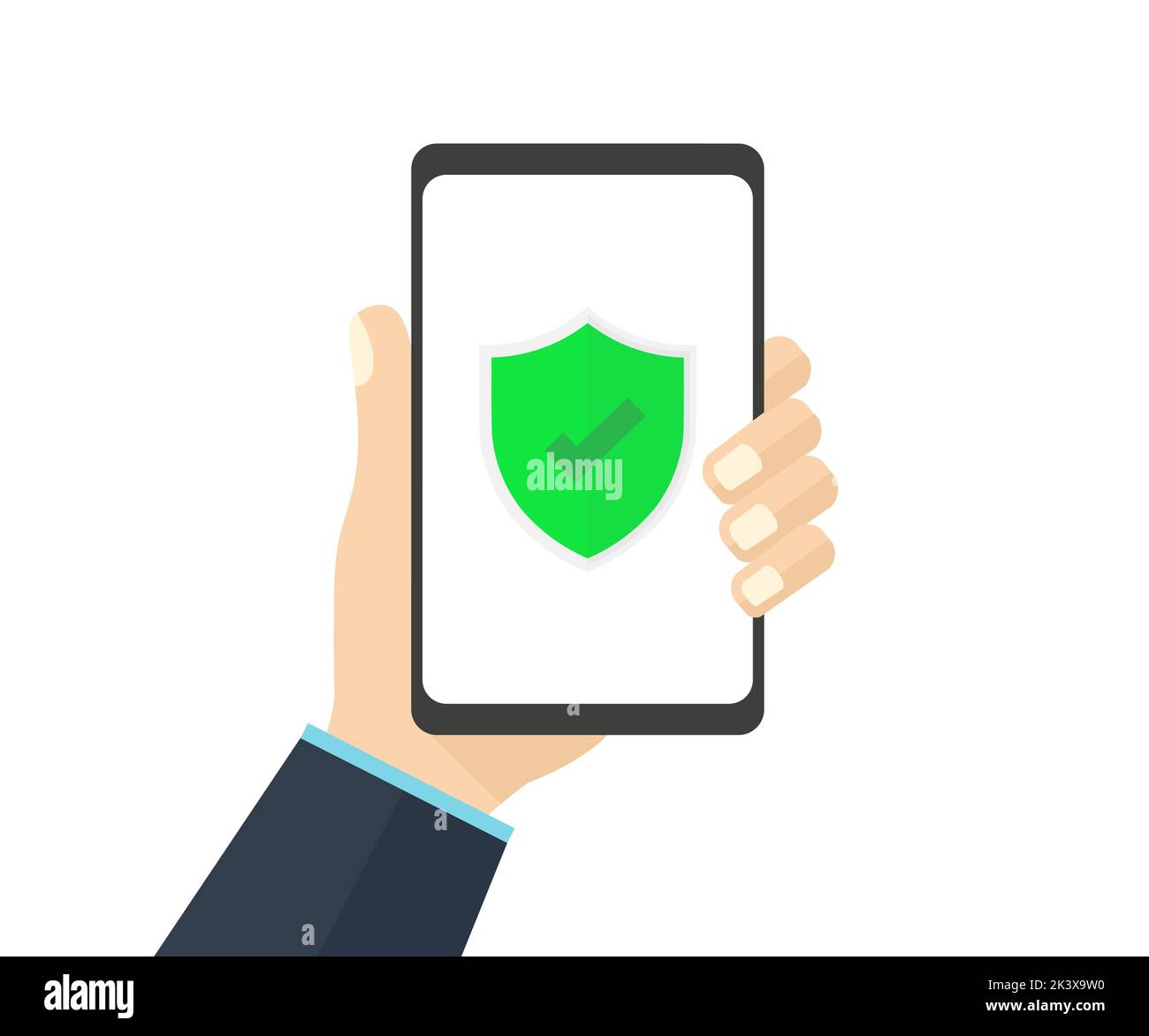 Security data technology and personal privacy on  phone concept logo design. Shield with checkmark icon. Digital data security and mobile phone. Stock Vector
