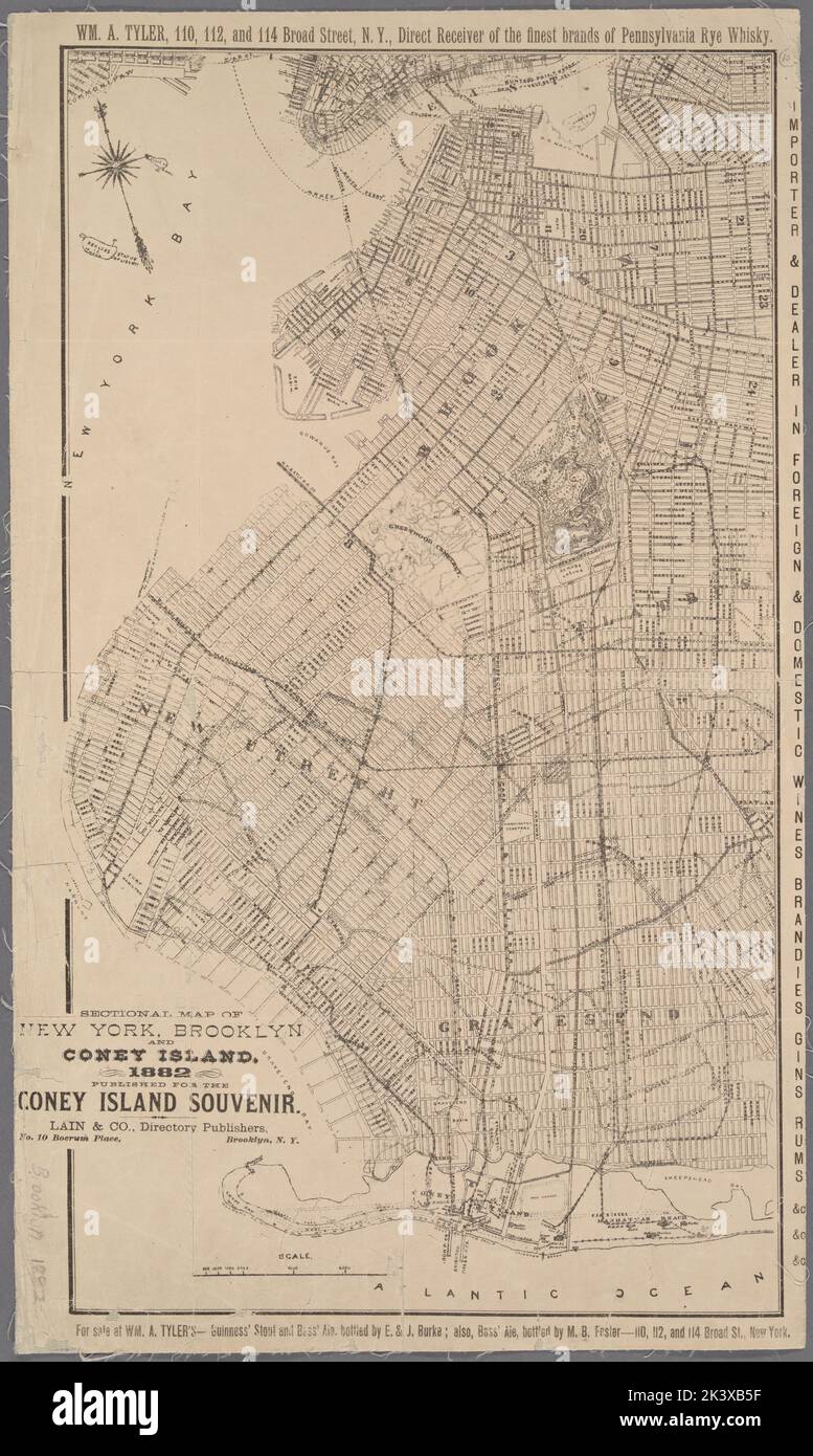 Sectional map of New York, Brooklyn, and Coney Island, 1882 published
