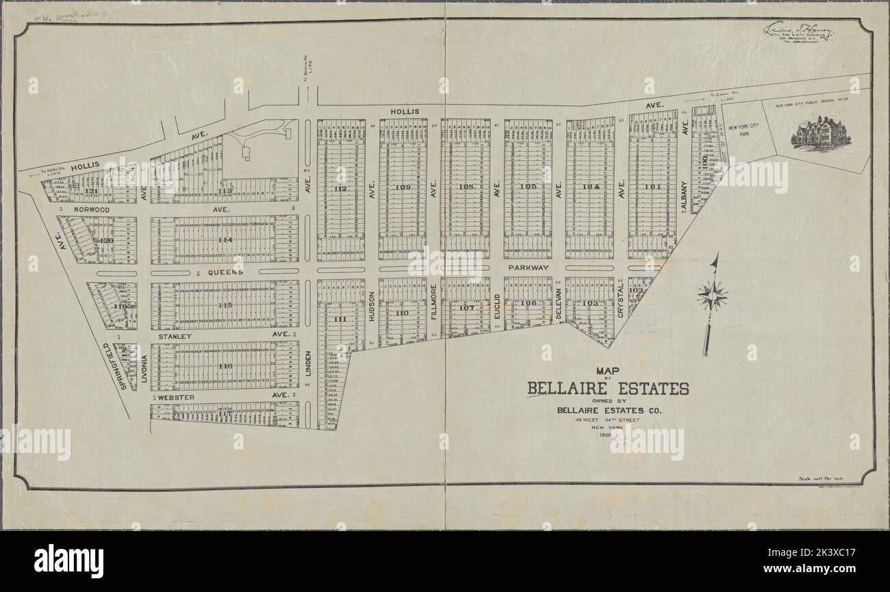 Map of Bellaire Estates, Queens Borough, New Yoek City. 1908. Cartographic. Maps. Lionel Pincus and Princess Firyal Map Division Stock Photo