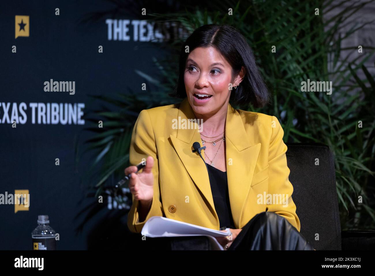 Austin Texas USA, September 24 2022: Alex Wagner, host of "Alex Wagner Tonight" on MSNBC,  asks a question during an interview session at the annual Texas Tribune Festival in downtown Austin. ©Bob Daemmrich Stock Photo