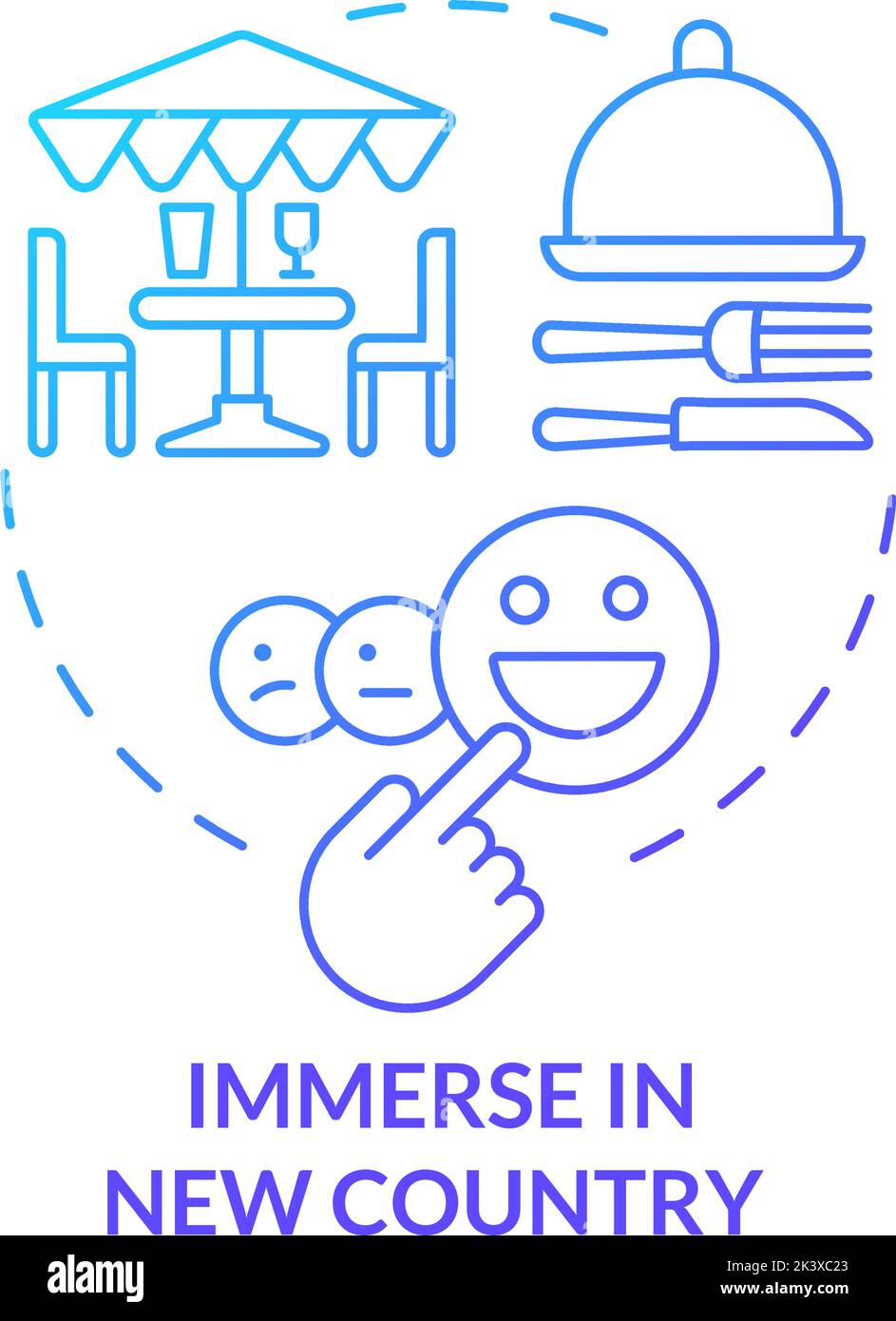 Immerse in new country blue gradient concept icon Stock Vector