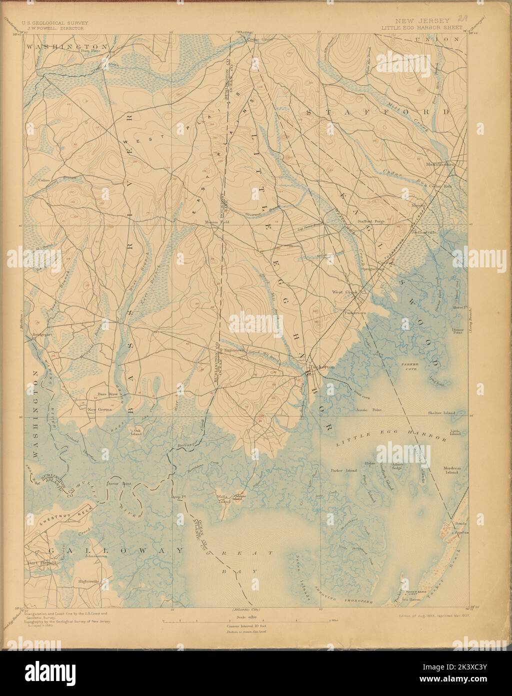 Little Egg Harbor, survey of 1885, ed. of 1893, repr. 1907. 1899 - 1926. Cartographic. Atlases, Maps. Lionel Pincus and Princess Firyal Map Division. New Jersey , Maps Stock Photo