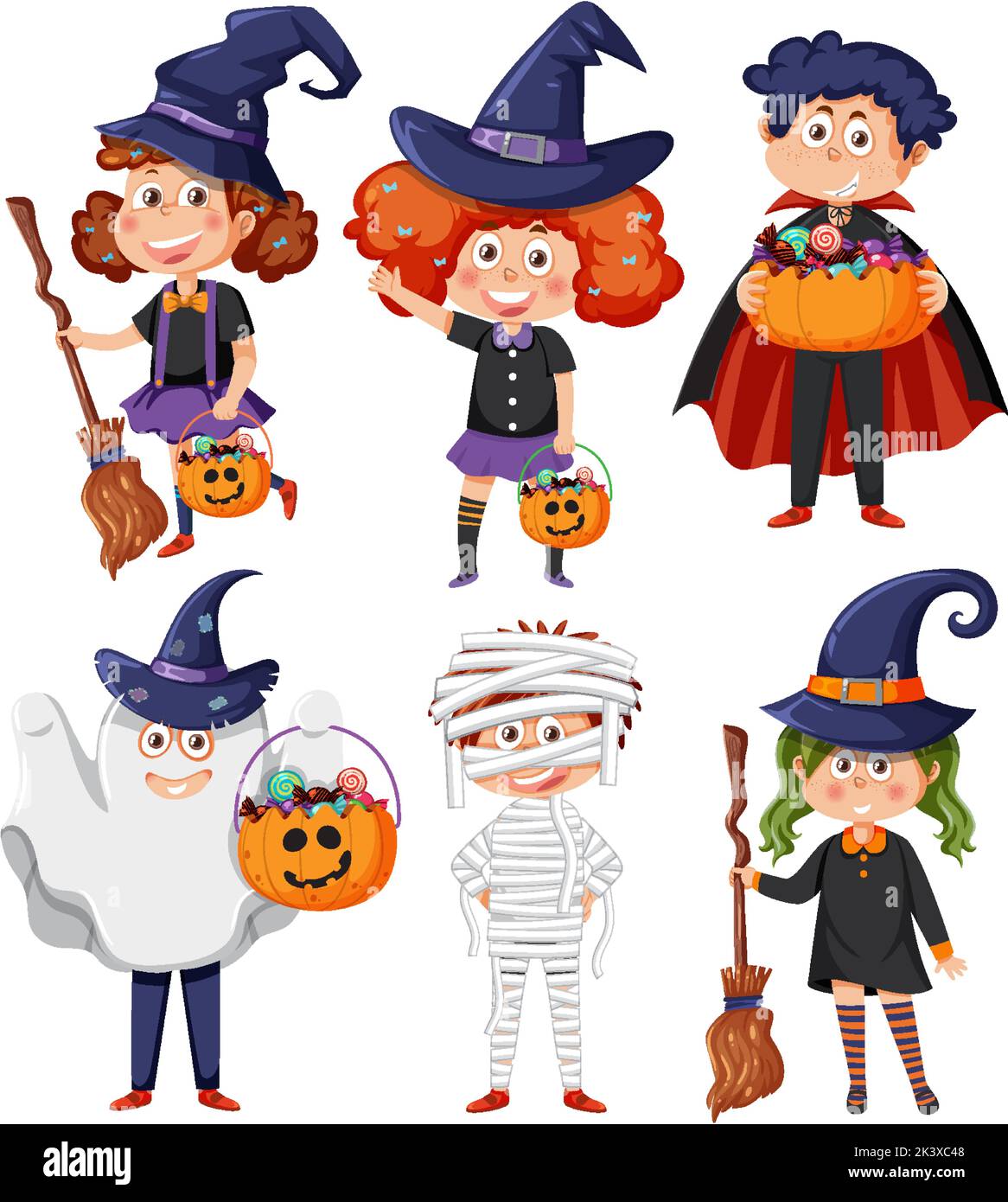 Halloween cartoon character and elements set illustration Stock Vector ...