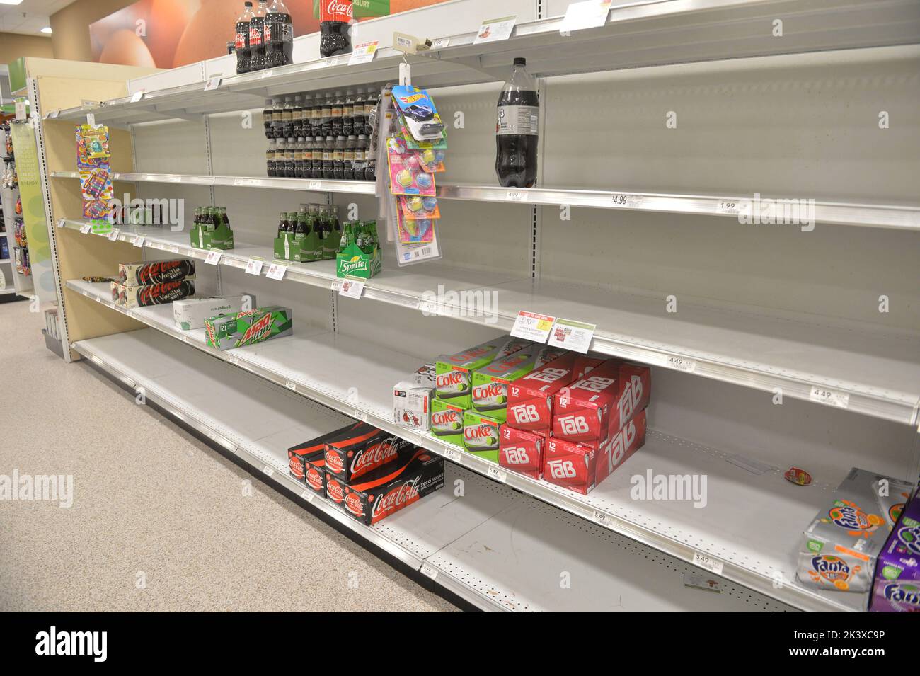 FORT LAUDERDALE, FL - SEPTEMBER 22, 2022: Hurricane Ian makes landfall in Florida as dangerous Category 4 hurricane. Historic File photos of Hurricanes in South Florida  People:  Food Stores Stock Photo