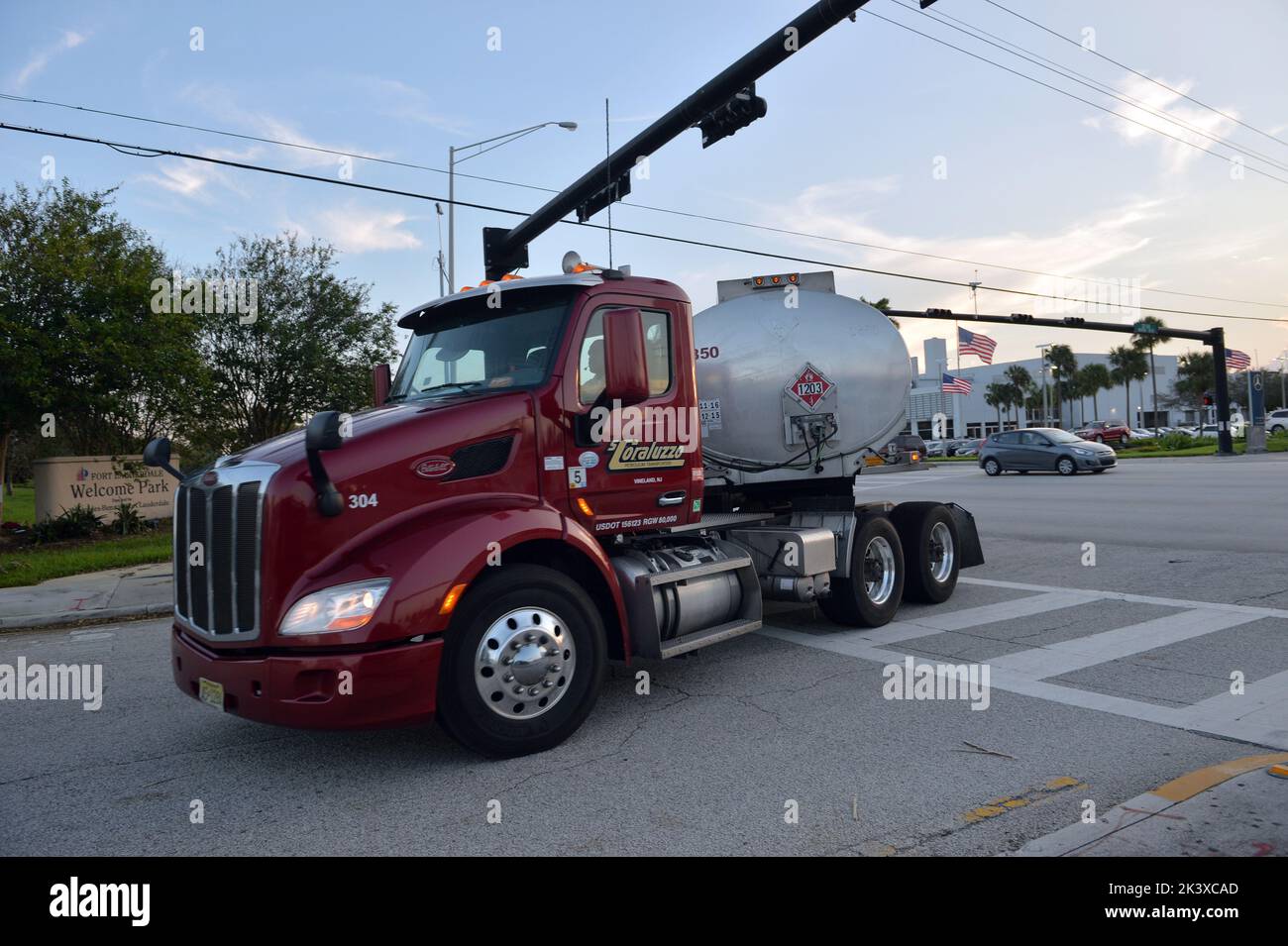 FORT LAUDERDALE, FL - SEPTEMBER 22, 2022: Hurricane Ian makes landfall in Florida as dangerous Category 4 hurricane. Historic File photos of Hurricanes in South Florida  People:  Gas Tanker at Port of Fort Luaderdale Stock Photo