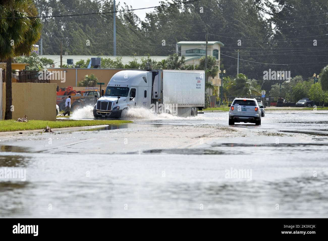 FORT LAUDERDALE, FL - SEPTEMBER 22, 2022: Hurricane Ian makes landfall in Florida as dangerous Category 4 hurricane. Historic File photos of Hurricanes in South Florida  People:  Hurricane Destruction Stock Photo