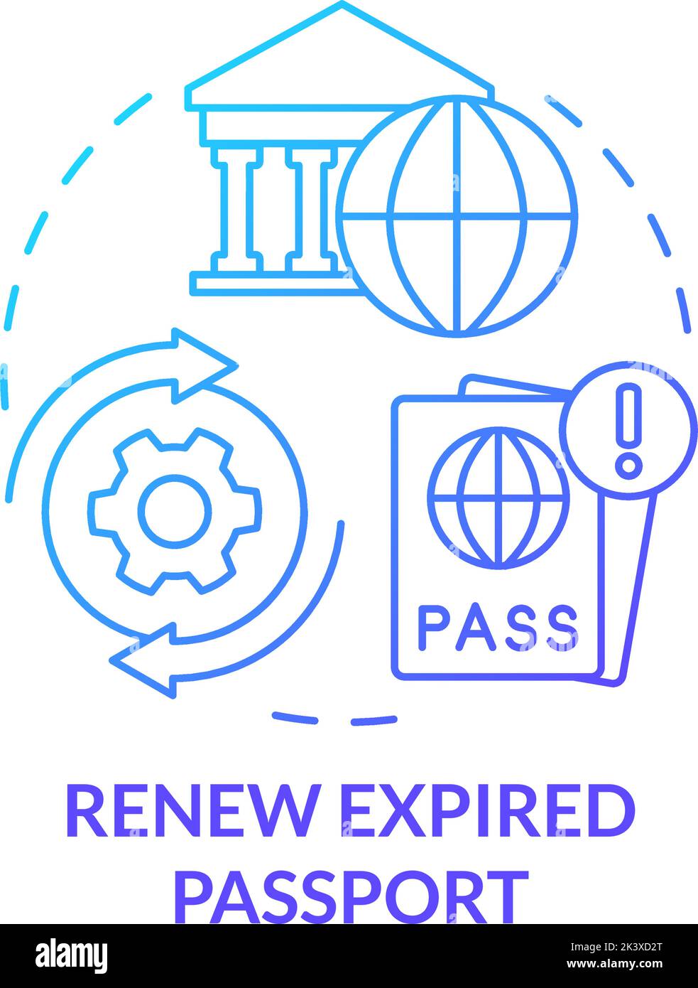 Renew expired passport blue gradient concept icon Stock Vector Image