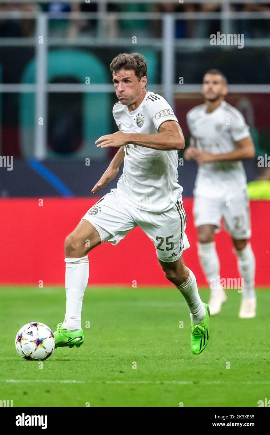 Milan, Italy. 07th Sep, 2022. UEFA Champions League 2022-23. Inter VS Bayern Muenchen 0-2. #25 Thomas Müller, Mueller, Bayern Muenchen, i, Inter. - picture is for press use; photo by ATP Cristiano BARNI (BARNI Cristiano/ATP/SPP) Credit: SPP Sport Press Photo. /Alamy Live News Stock Photo