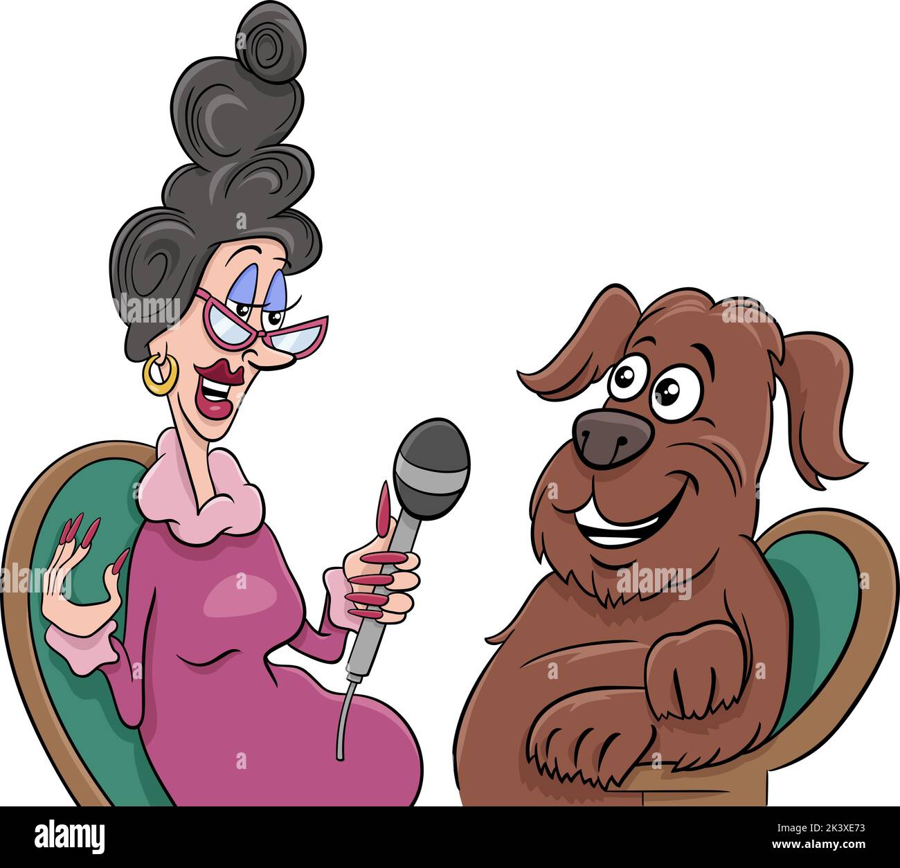 Cartoon illustration of the dog giving an interview to a journalist Stock Vector