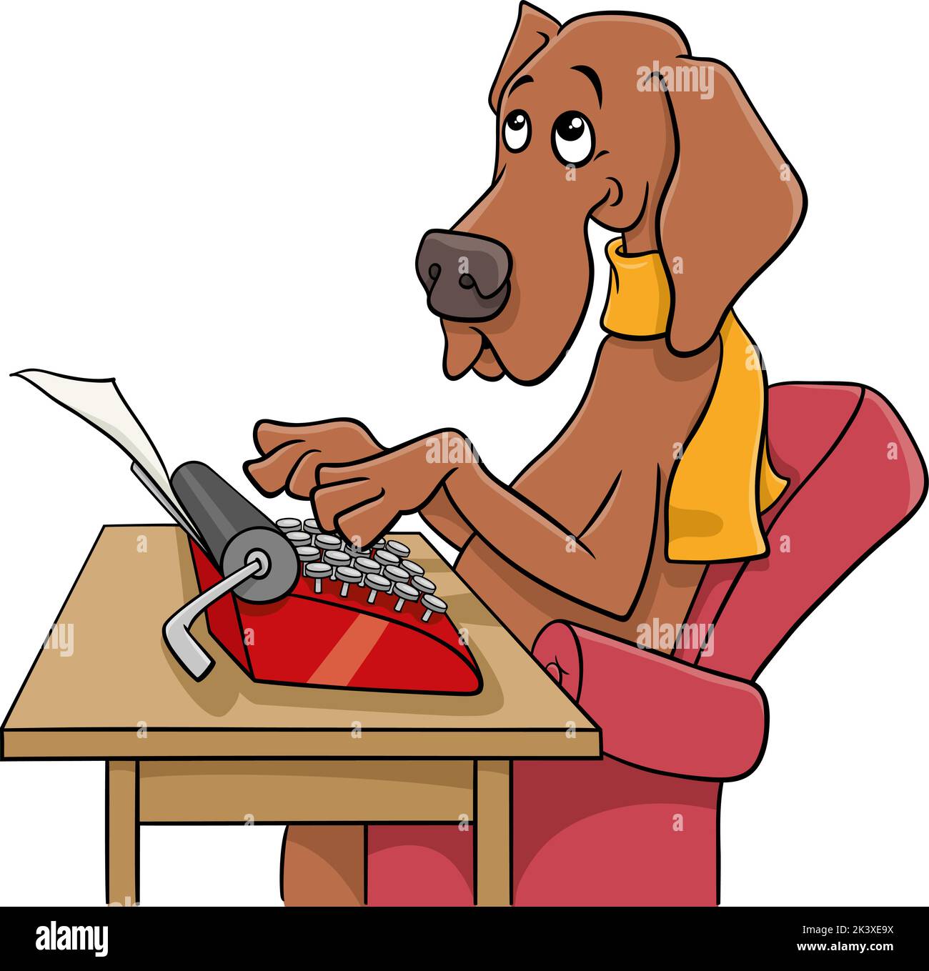Cartoon illustration of the writer or poet dog with typewriter Stock Vector