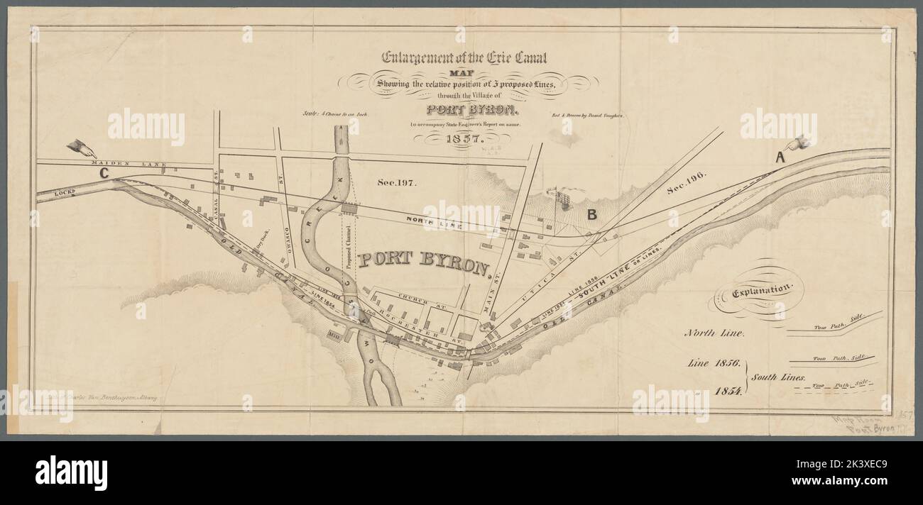 Enlargement of the Erie Canal - Enlargement Of The Erie Canal Map Showing The Relative Position Of 3 Proposed Lines Through The Village Of Port Byron Map Showing The Relative Position Of 3 Proposed Lines Through The Village Of Port Byron Port Byron Cartographic Maps 1857 Lionel Pincus And Princess Firyal Map Division Canals New York State Port Byron Port Byron Ny 2K3XEC9