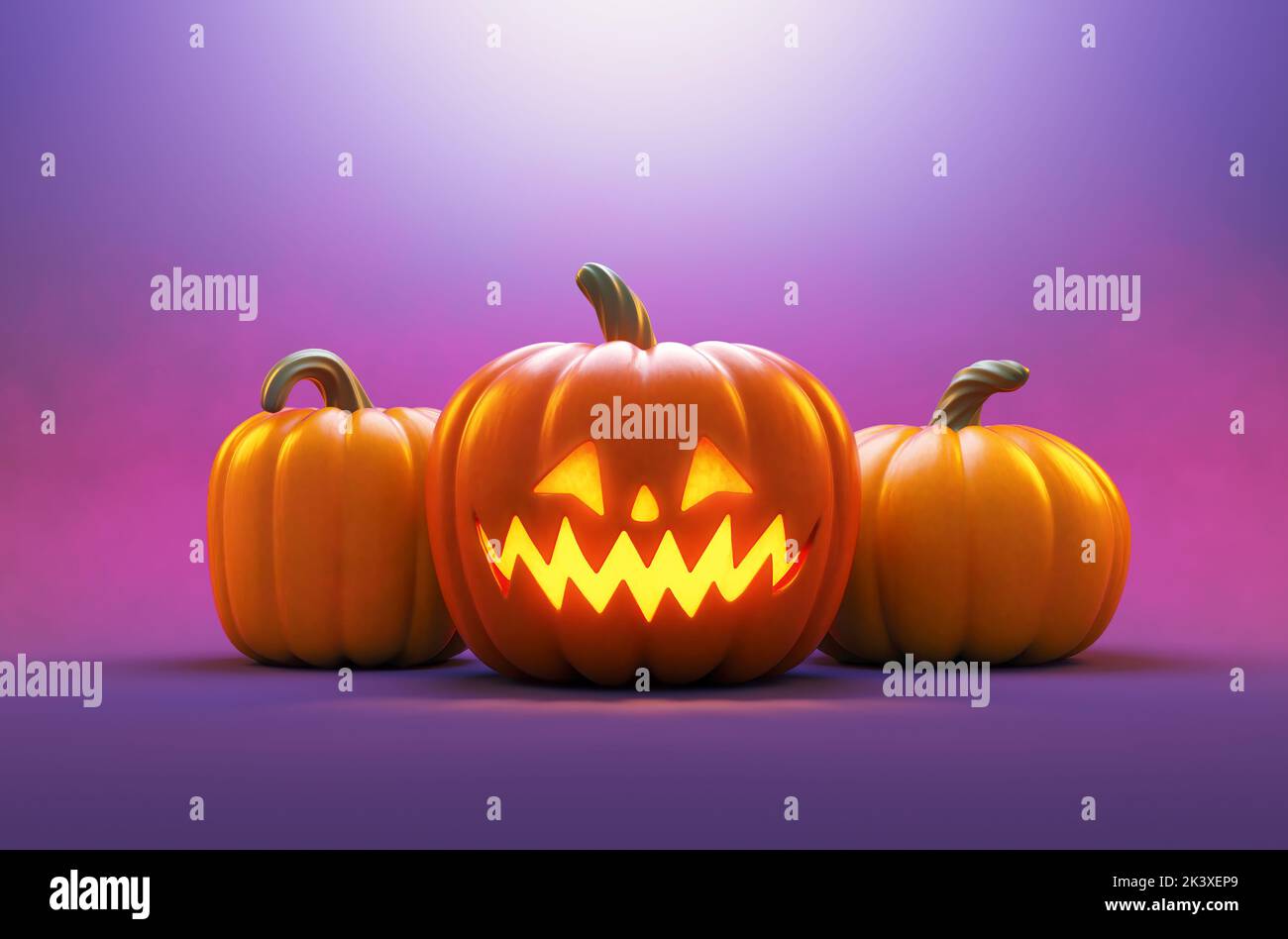 Halloween dark scene with pumpkins in 3D rendering for flyer background ...