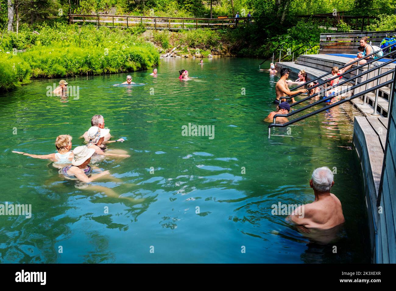 Tourists enjoying Liard River Hot Springs; Liard River Provincial Park ...