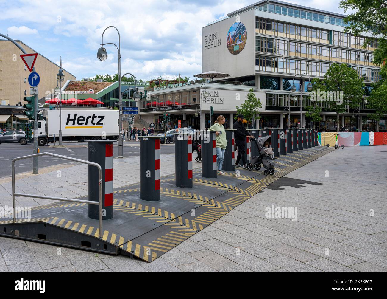 Truck Barriers, Truck Stop, Breitscheidplatz At The Height Of The Old Zoo Palast Cinema, Berlin, Germany Stock Photo