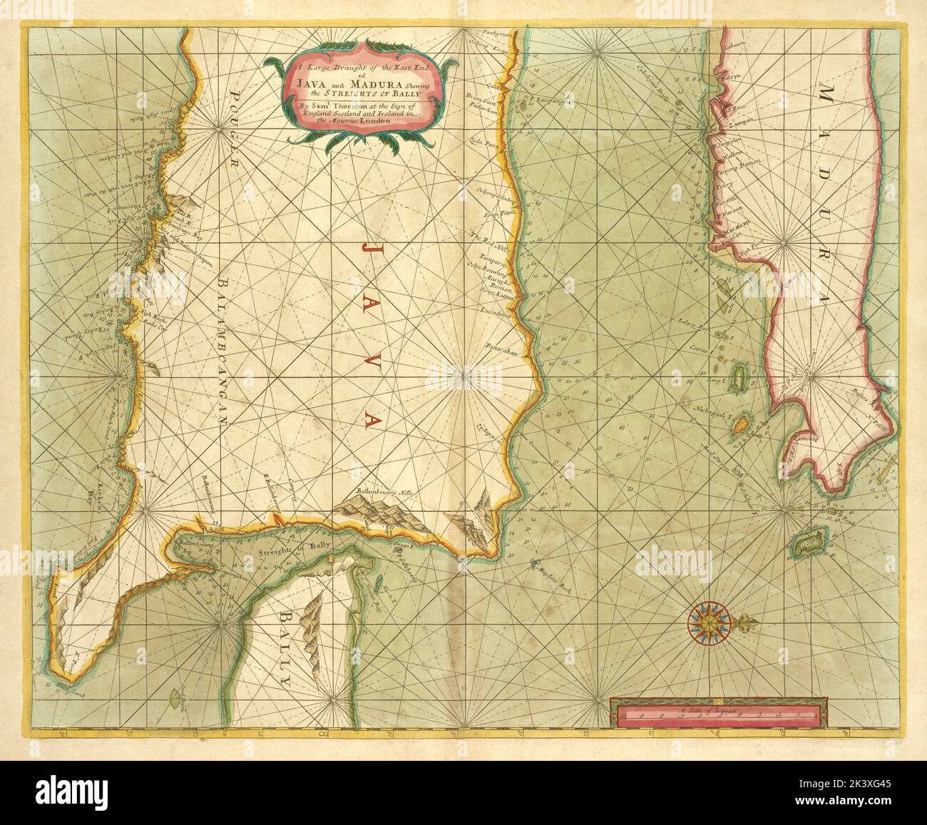 A large draught of the east end of JAVA and MADURA shewing the streights of BALLY 1702 - 1707. Cartographic. Maps, Nautical charts. Lionel Pincus and Princess Firyal Map Division. Indonesia Stock Photo