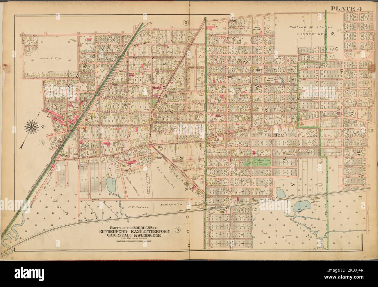 Bergen County, V. 2, Double Page Plate No. 4 Map bounded by Wood St., Herman St., Garden St., 11th St., North Ave., Anderson Ave., 17th St., Elliott Pl. Cartographic. Atlases, Maps. 1912 - 1913. Lionel Pincus and Princess Firyal Map Division. Bergen County (N.J.) Stock Photo