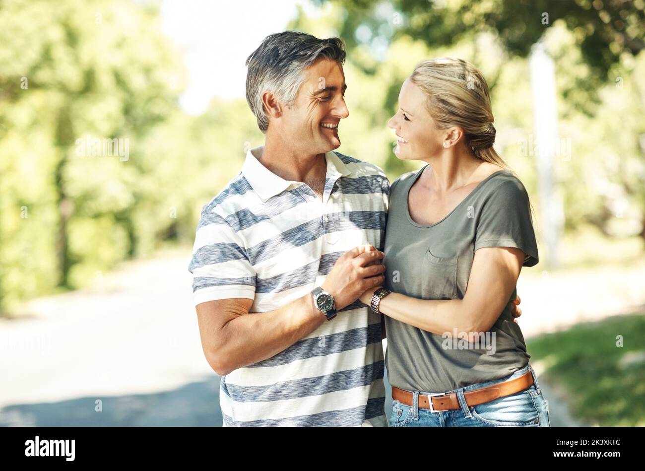 Seeing eye to eye. an affectionate mature couple enjoying a day in the park. Stock Photo