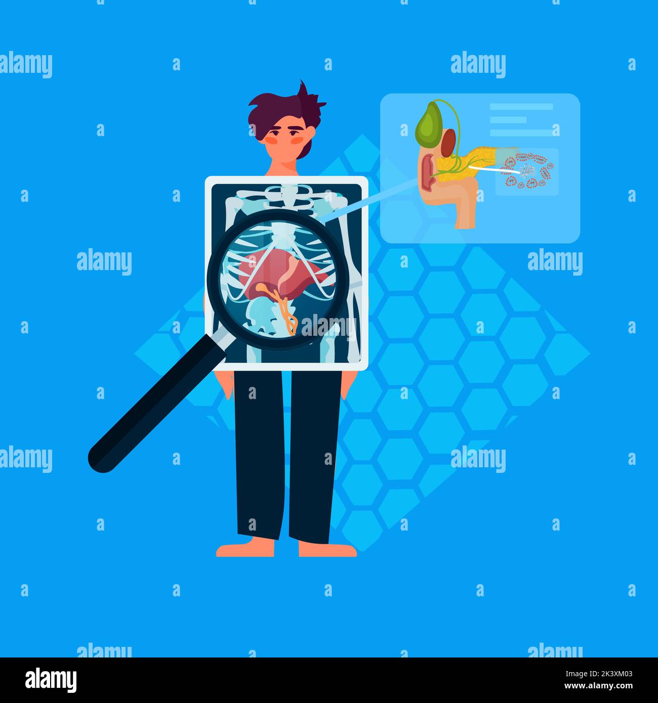 examination of male patient liver internal organ X-ray health care medical treatment concept vector illustration Stock Vector