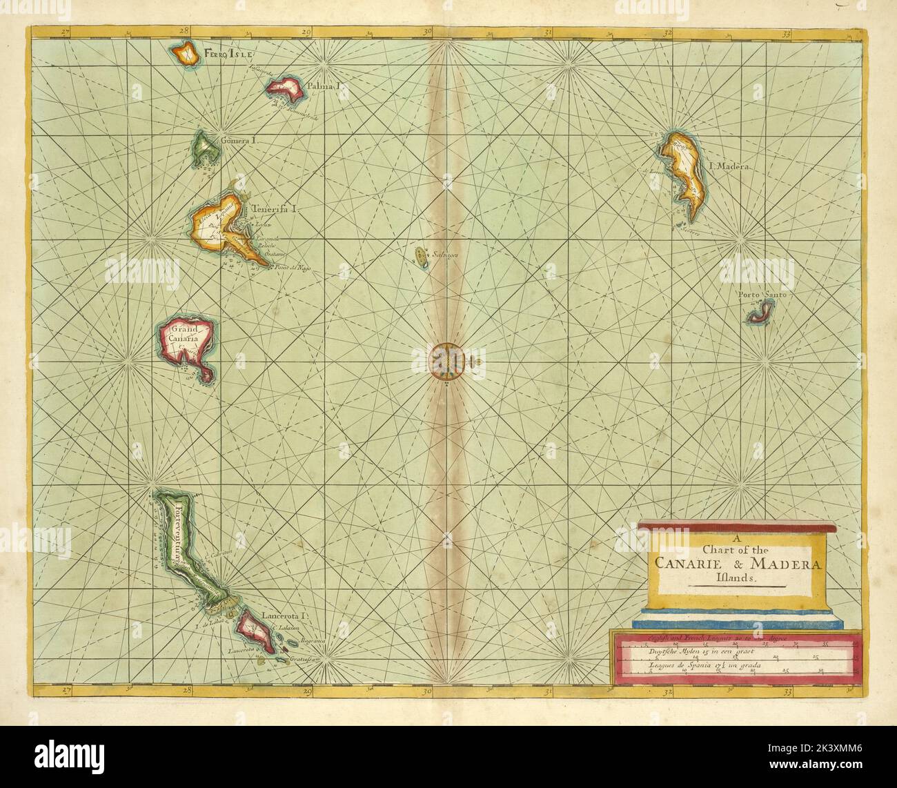 A chart of the CANARIE and MADERA Islands 1702 - 1707. Cartographic. Maps, Nautical charts. Lionel Pincus and Princess Firyal Map Division. Madeira Islands, Canary Islands Stock Photo
