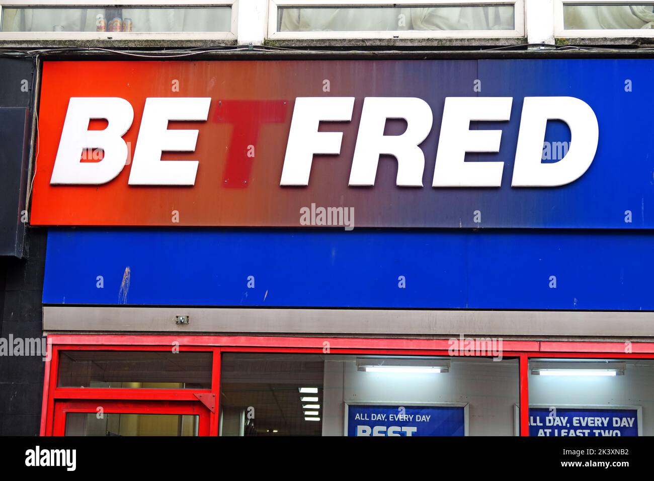 Scruffy BetFred bookies office, in Bridgwater, Somerset, England, UK Stock Photo
