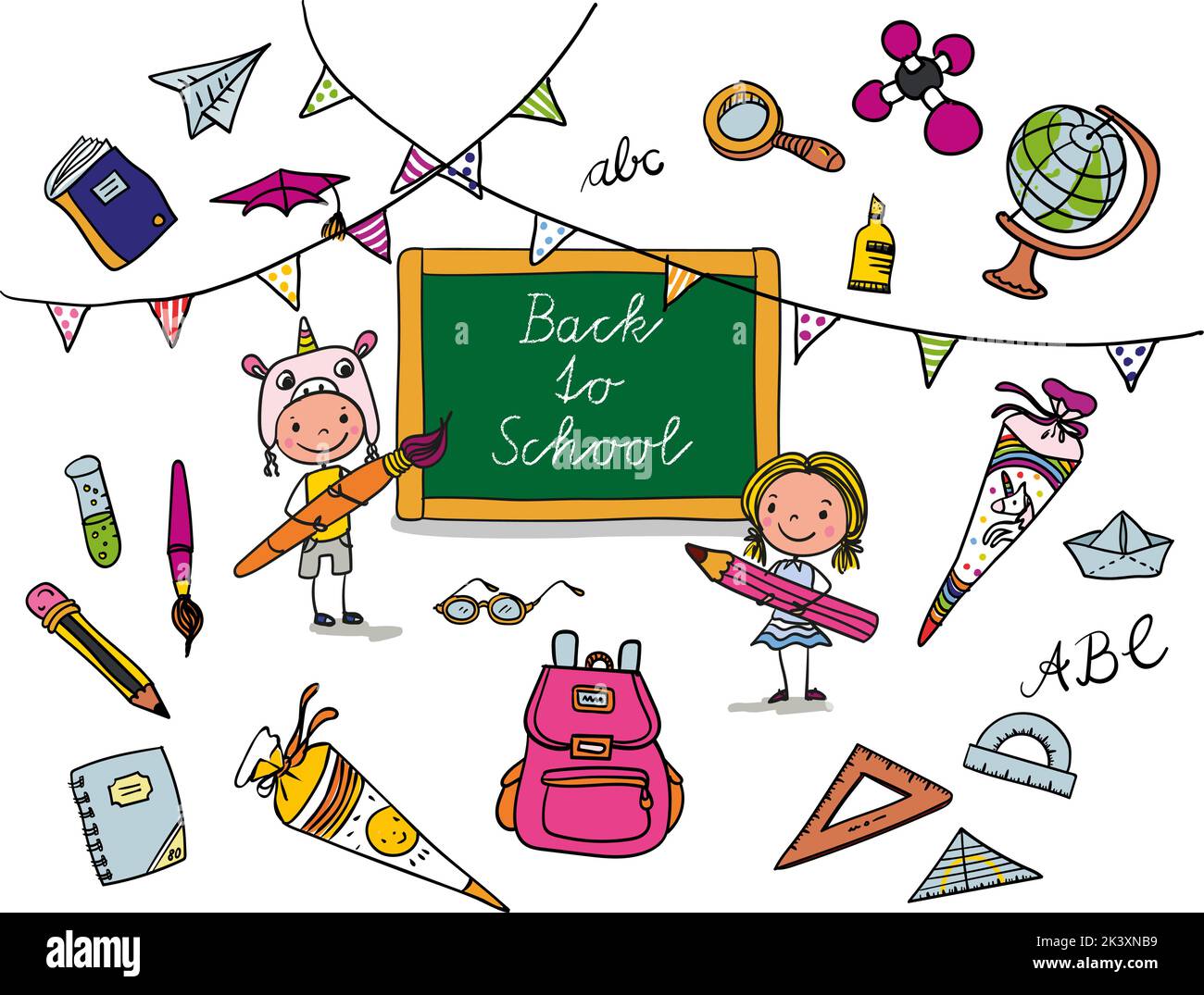 Back To School cute Boys And Girls With Rulers Pencils Brushes And back-to-school-cute-boys-and-girls-with-rulers-pencils-brushes-and