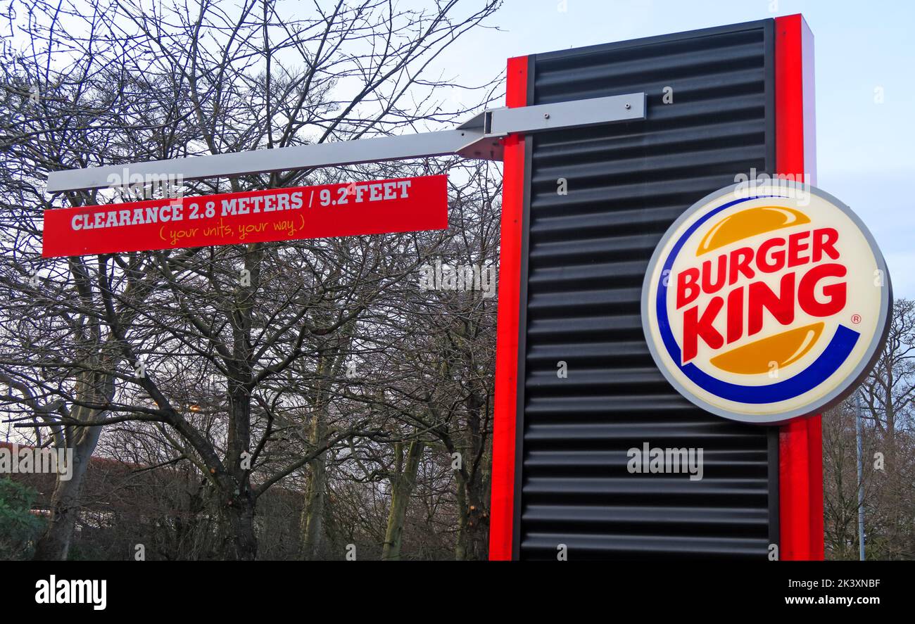 Burger King, BK, Drive-through, winwick quay, Newton Rd, Winwick, Warrington, Cheshire, England, UK,  WA2 8RD Stock Photo