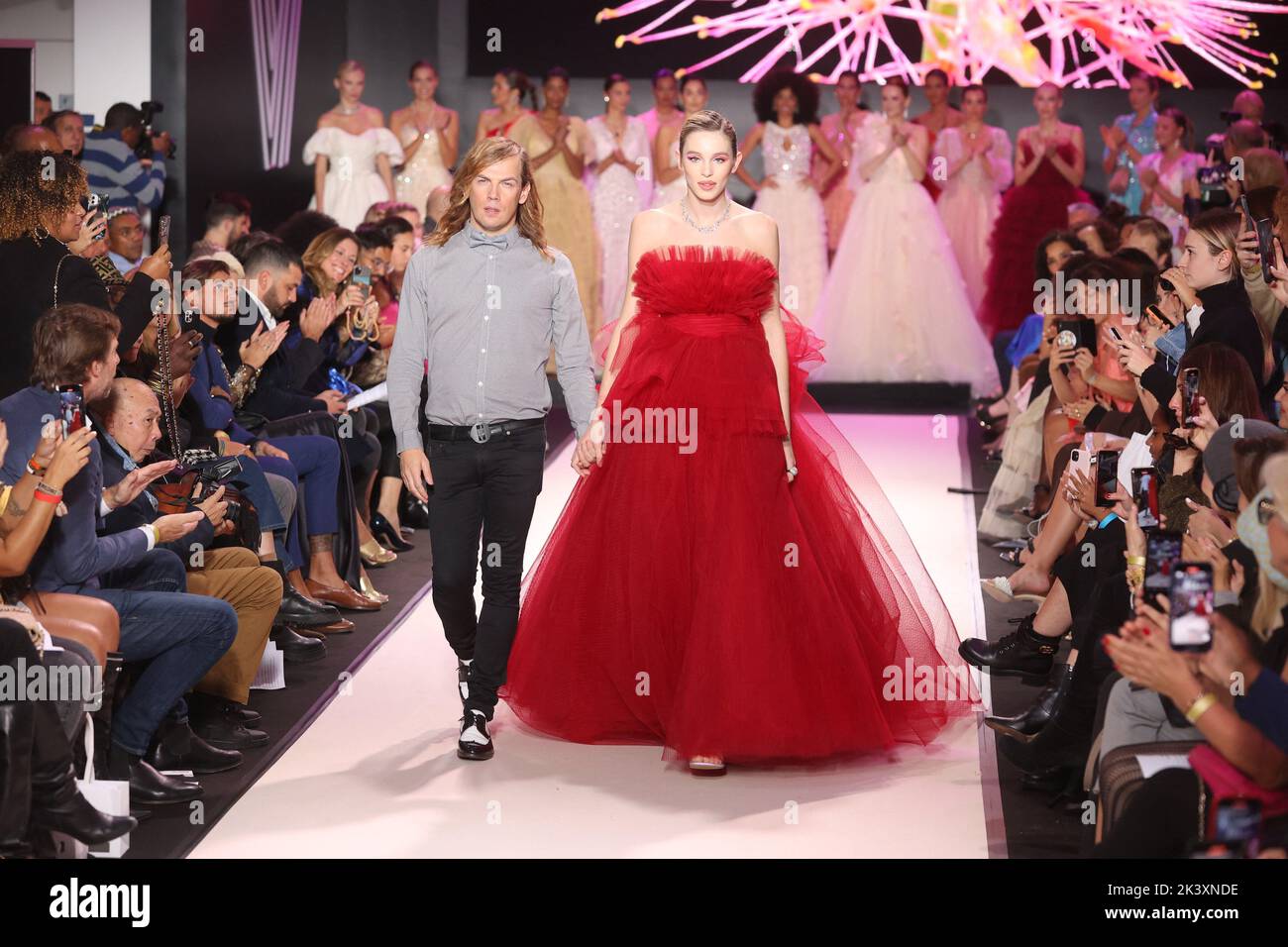 Christophe Guillarme and a model walks the runway during the Christophe Guillarme show as part of Paris Fashion Week Womenswear Spring Summer 2023 in Paris, France, on September 28, 2022. Photo by Jerome Domine/ABACAPRESS.COM Stock Photo