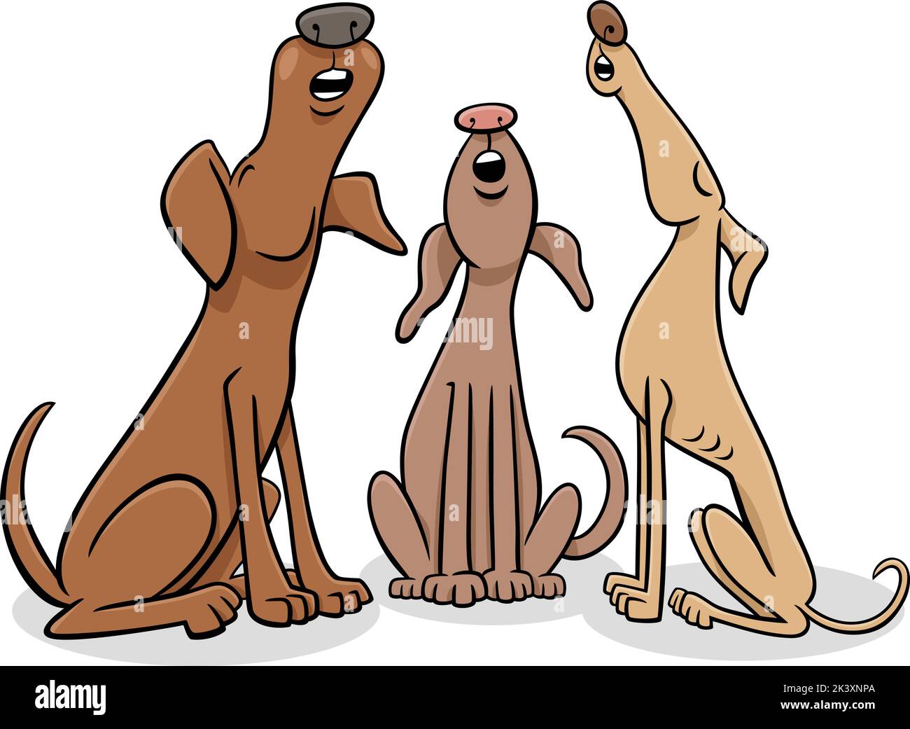 Cartoon illustration of three dogs animal characters howling or barking