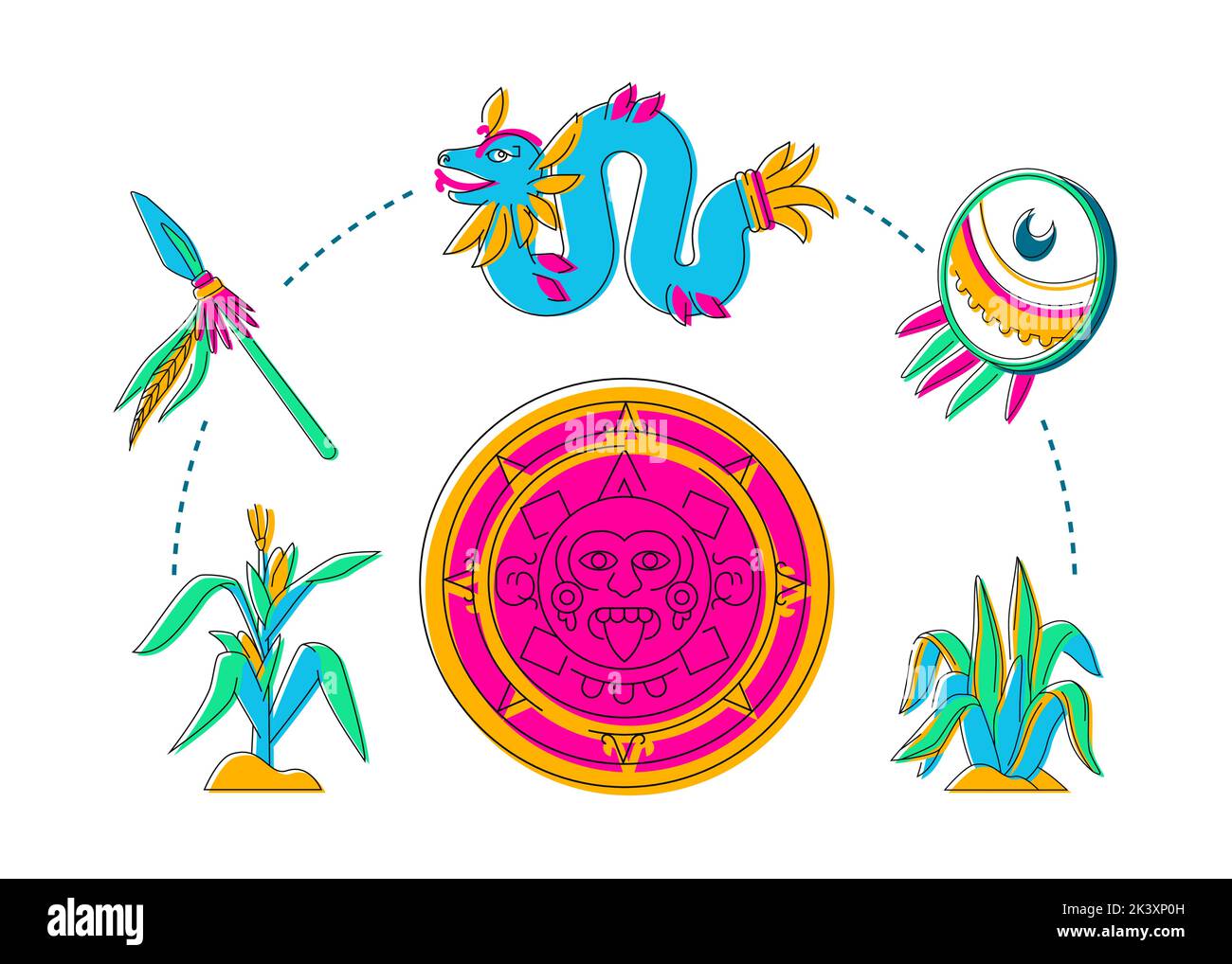 Mayan historical artifacts - flat design style illustration Stock Vector