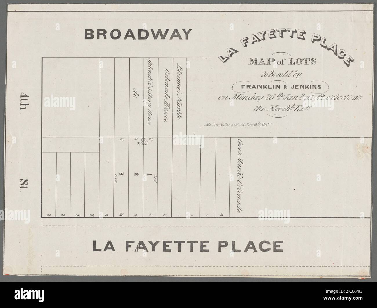 La Fayette Place map of lots to - La Fayette Place Map Of Lots To Be Sold By Franklin Jenkins On Monday 26th Jany At 12 Oclock At The Merchts Exge Cartographic Cadastral Maps Maps 1832 1837 Lionel Pincus And Princess Firyal Map Division United States New York State New York Landowners New York State New York Real Property New York State New York Real Propery Auctions New York State New York Manhattan New York Ny Noho Historic District New York Ny 2K3XP83