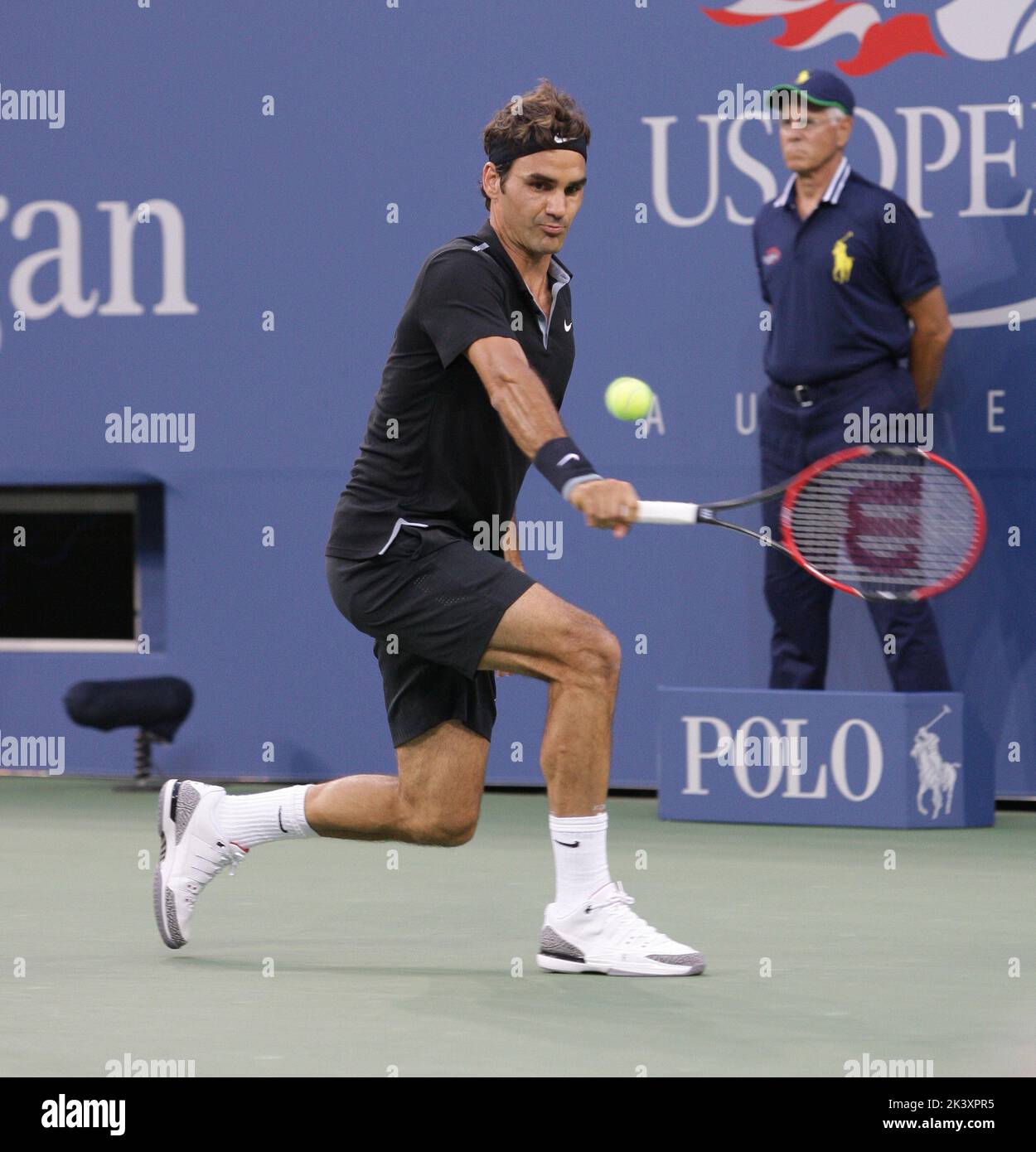FLUSHING NY- AUGUST:  Roger Federer, at the 2014 US Open at the USTA Billie Jean King National Tennis Center on August, 2014 in the Flushing neighborhood of the Queens borough of New York City   People:  Roger Federer Stock Photo