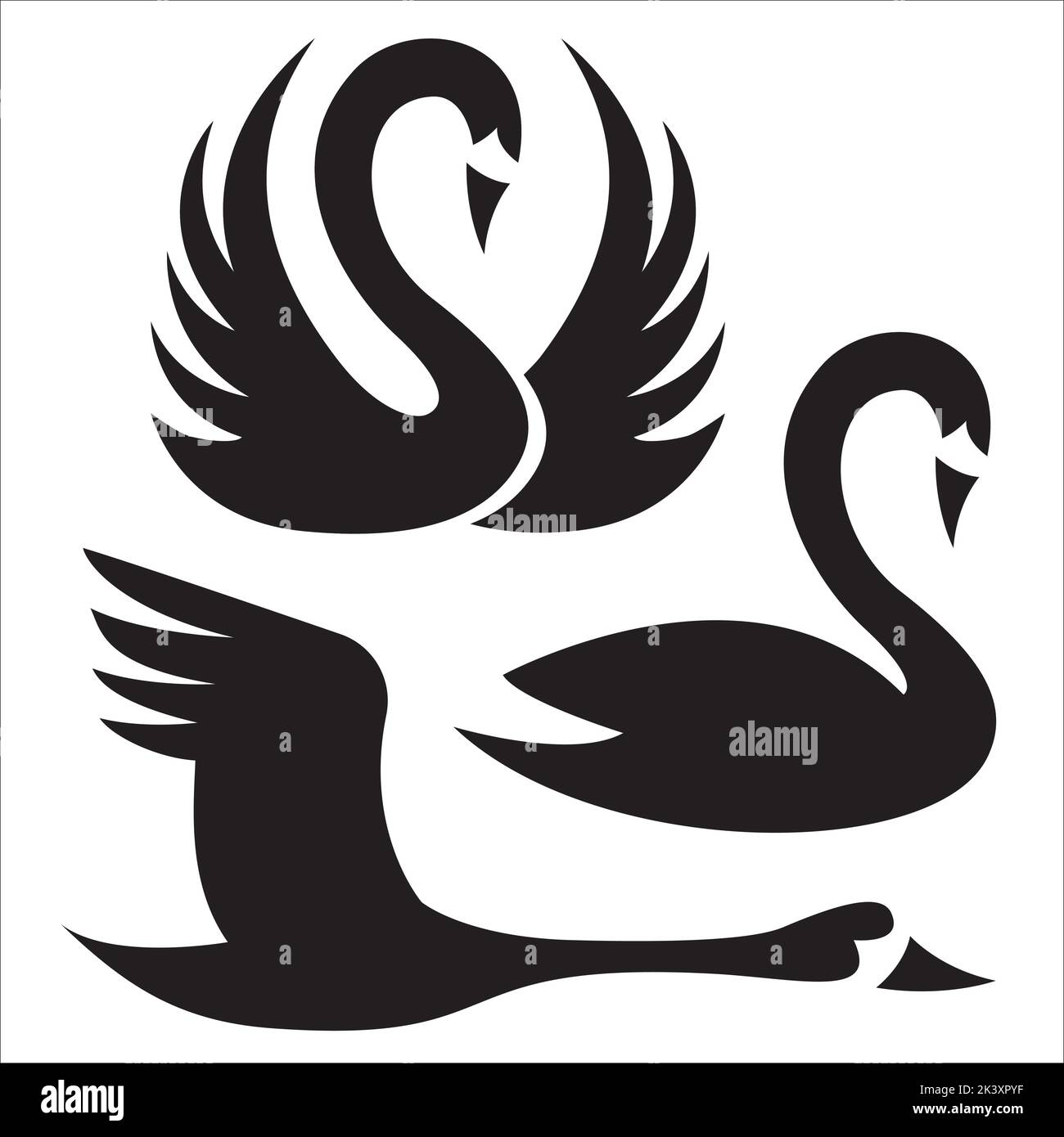 Vector Set Of Swan Silhouettes Illustration Isolated On White