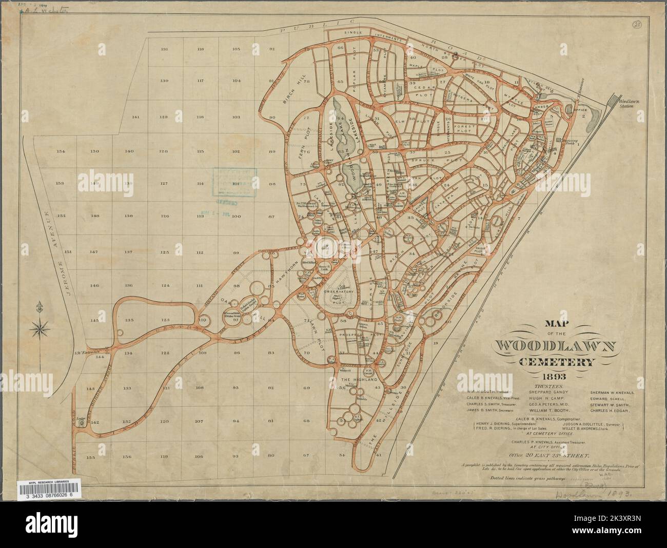 Map of the Woodlawn Cemetery Cartographic. Maps. 1893. Lionel Pincus