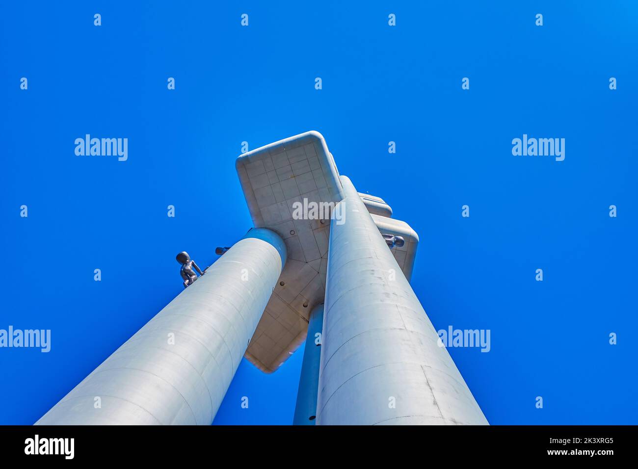 PRAGUE, CZECH REPUBLIC MARCH 12, 2022 High Zizkov TV Tower is the multifunction building with